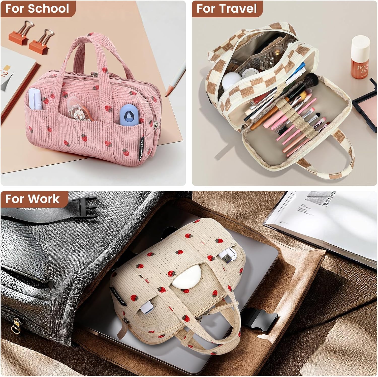 Large Pencil Case Pouch, Extra Big Pencil Bags with Zipper, Cute Corduroy Pencil Pouch with 5 Compartments, Pen Bag