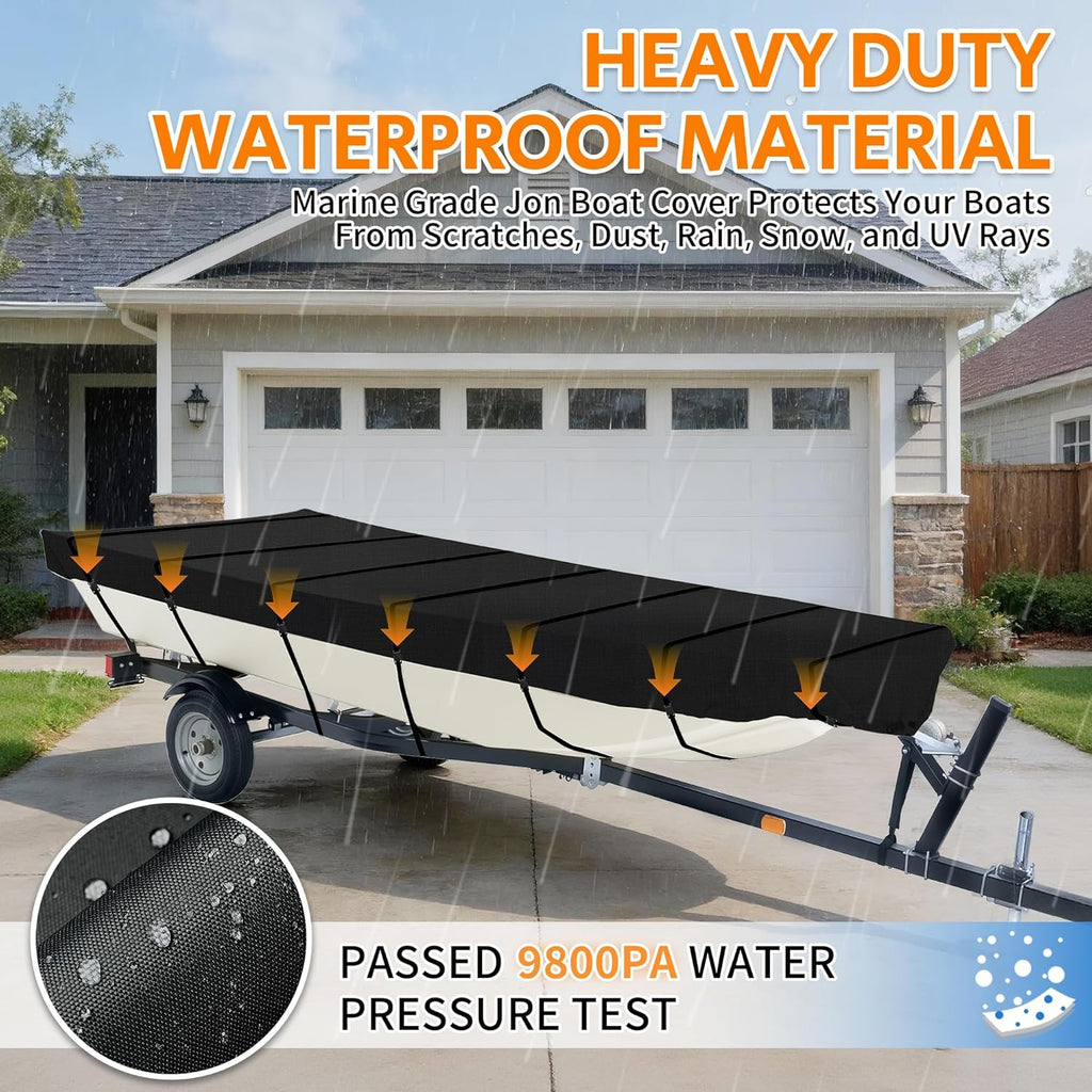 iCOVER Jon Boat Cover 16ft, Heavy Duty Waterproof Marine Grade Polyester Canvas Mooring Cover, Anti-UV Trailerable