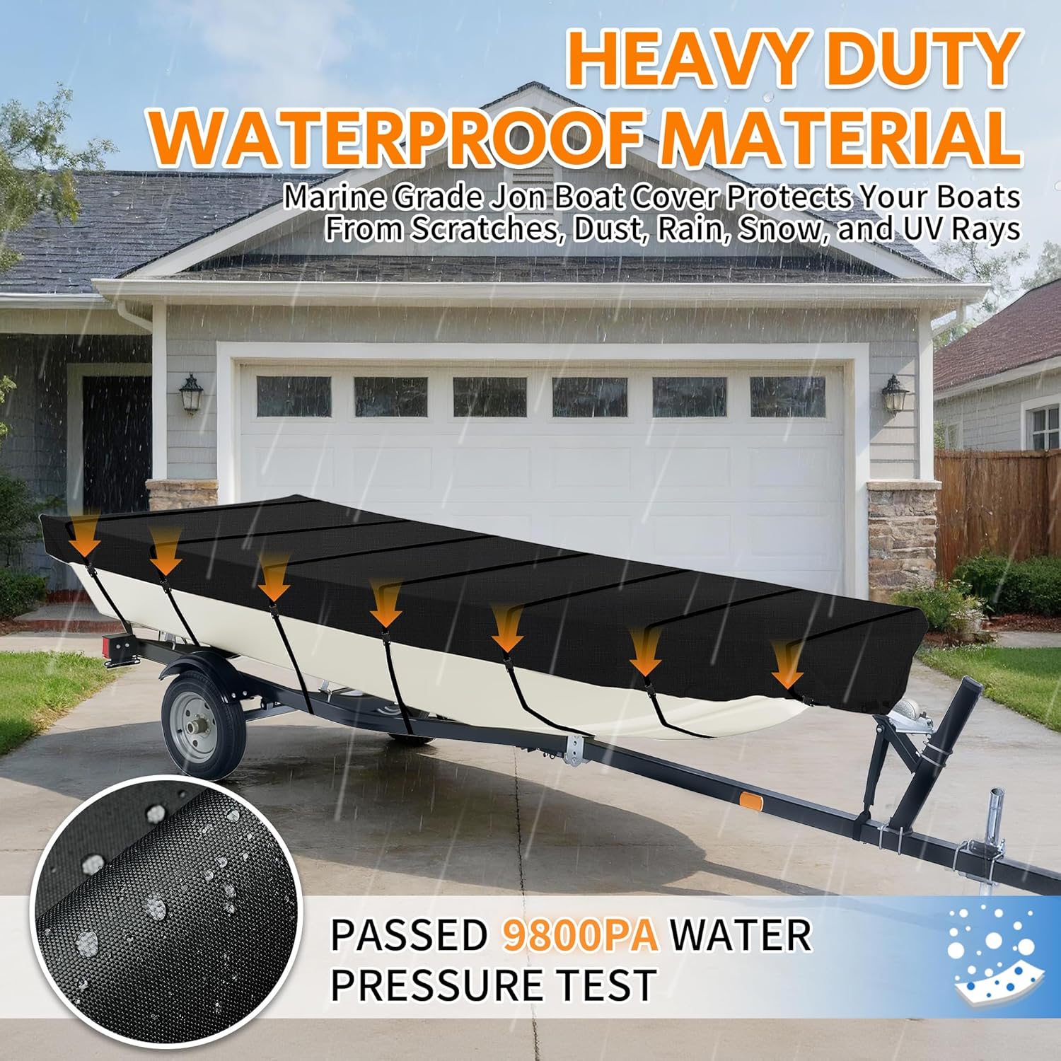 iCOVER Jon Boat Cover 16ft, Heavy Duty Waterproof Marine Grade Polyester Canvas Mooring Cover, Anti-UV Trailerable