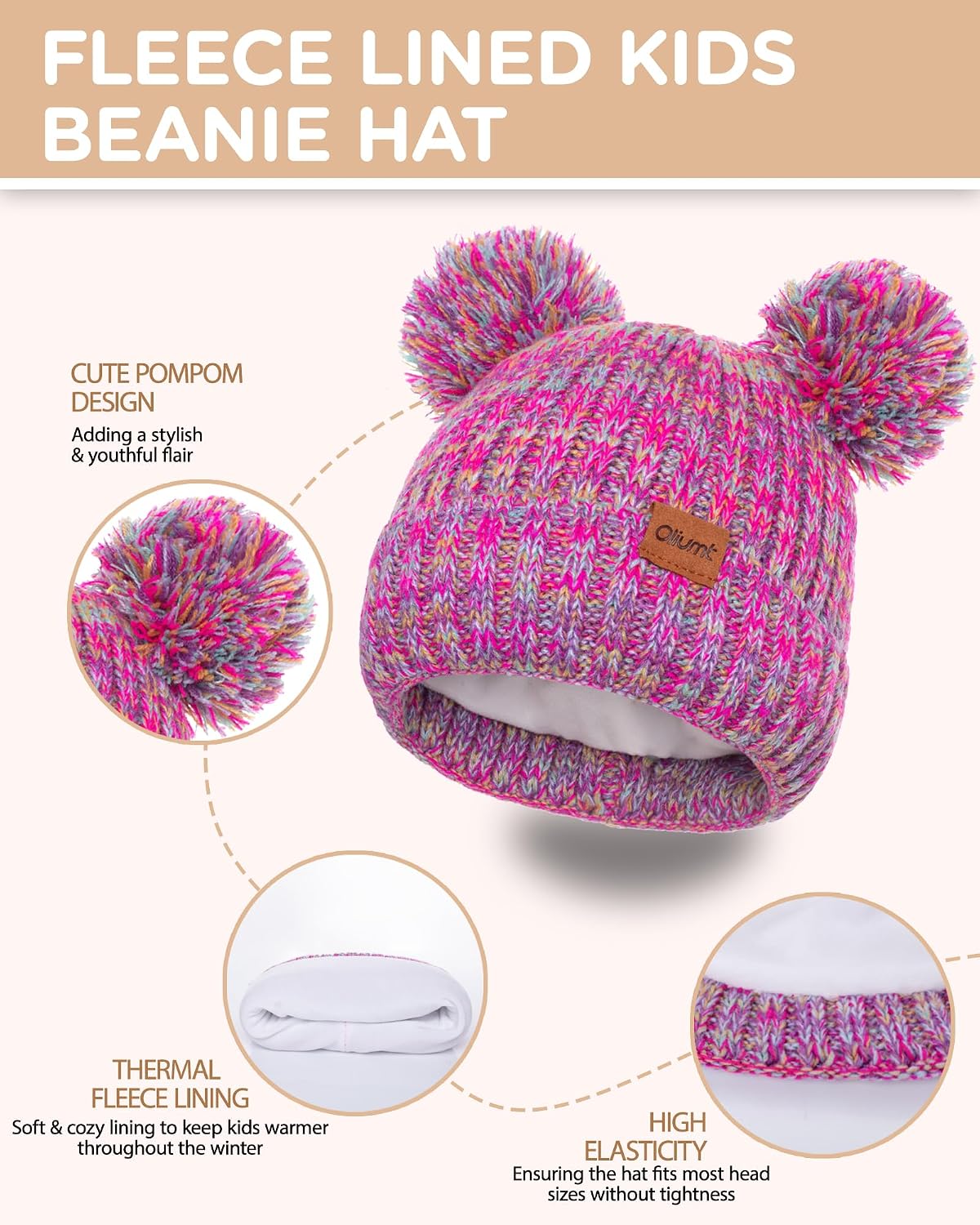 Kids Winter Hat Gloves Scarf Set, Knit Neck Warmer for Boys Girls Beanie & Mittens with 2 Sizes (2-8 & 9-15 Years)