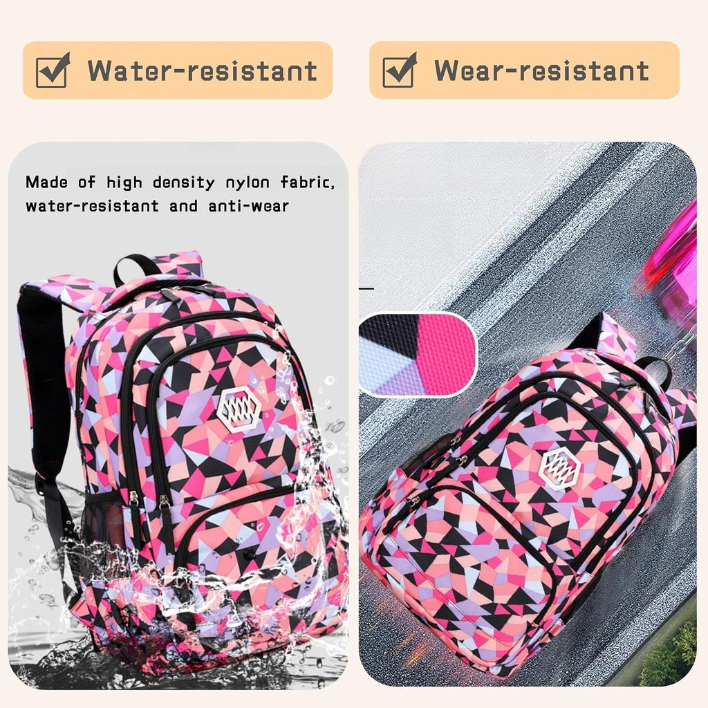 Geometric Print Kids Backpack for Girls Boys School Bag Bookbags | Multi-Pocket Girls Backpack for Primary Middle