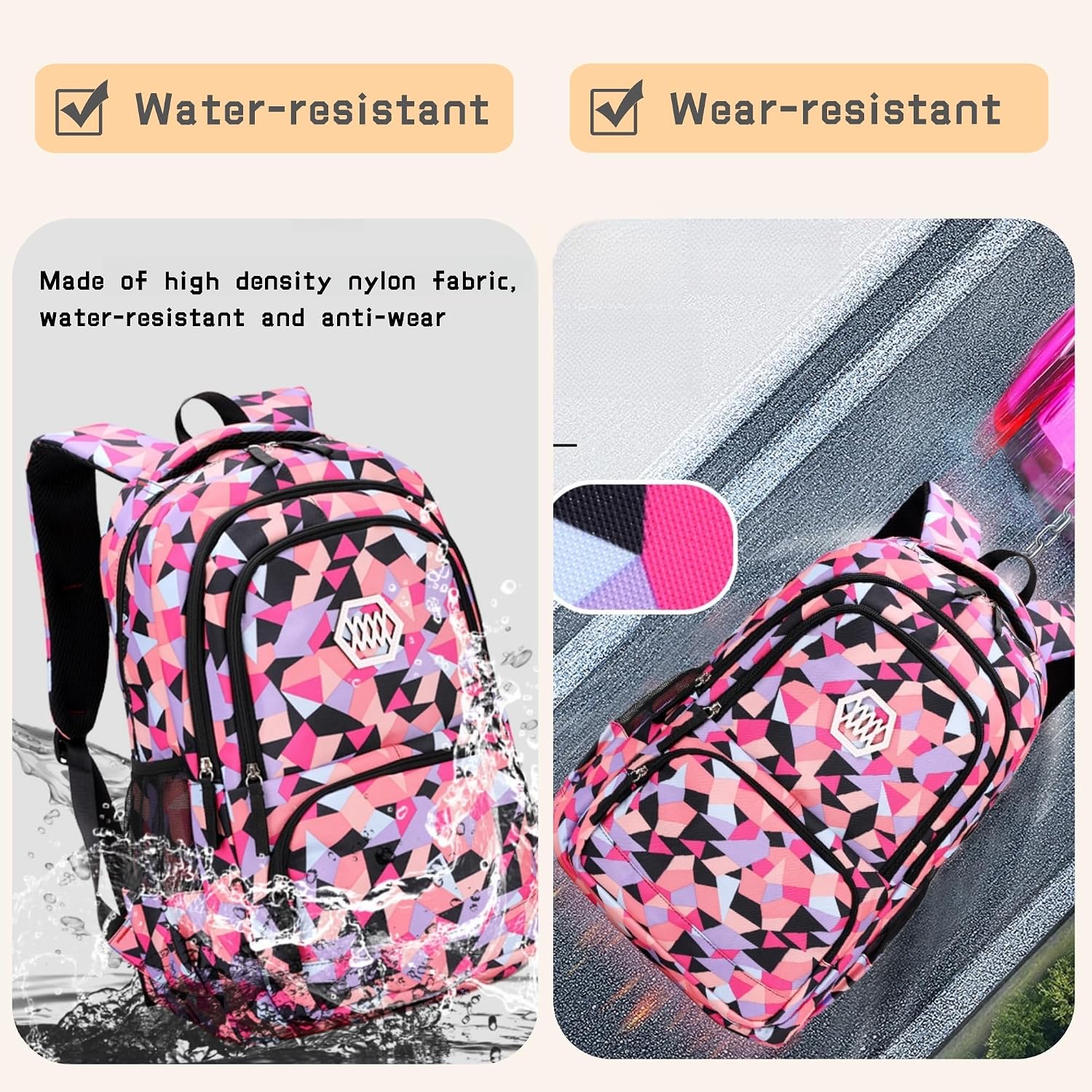 Geometric Print Kids Backpack for Girls Boys School Bag Bookbags | Multi-Pocket Girls Backpack for Primary Middle
