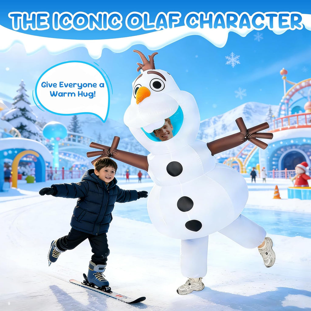 Olaf Inflatable Costume Adult, Blow Up Snowman Suit with Dual Fans, One Size Fits All Under 6.2ft, Funny Fancy Dress