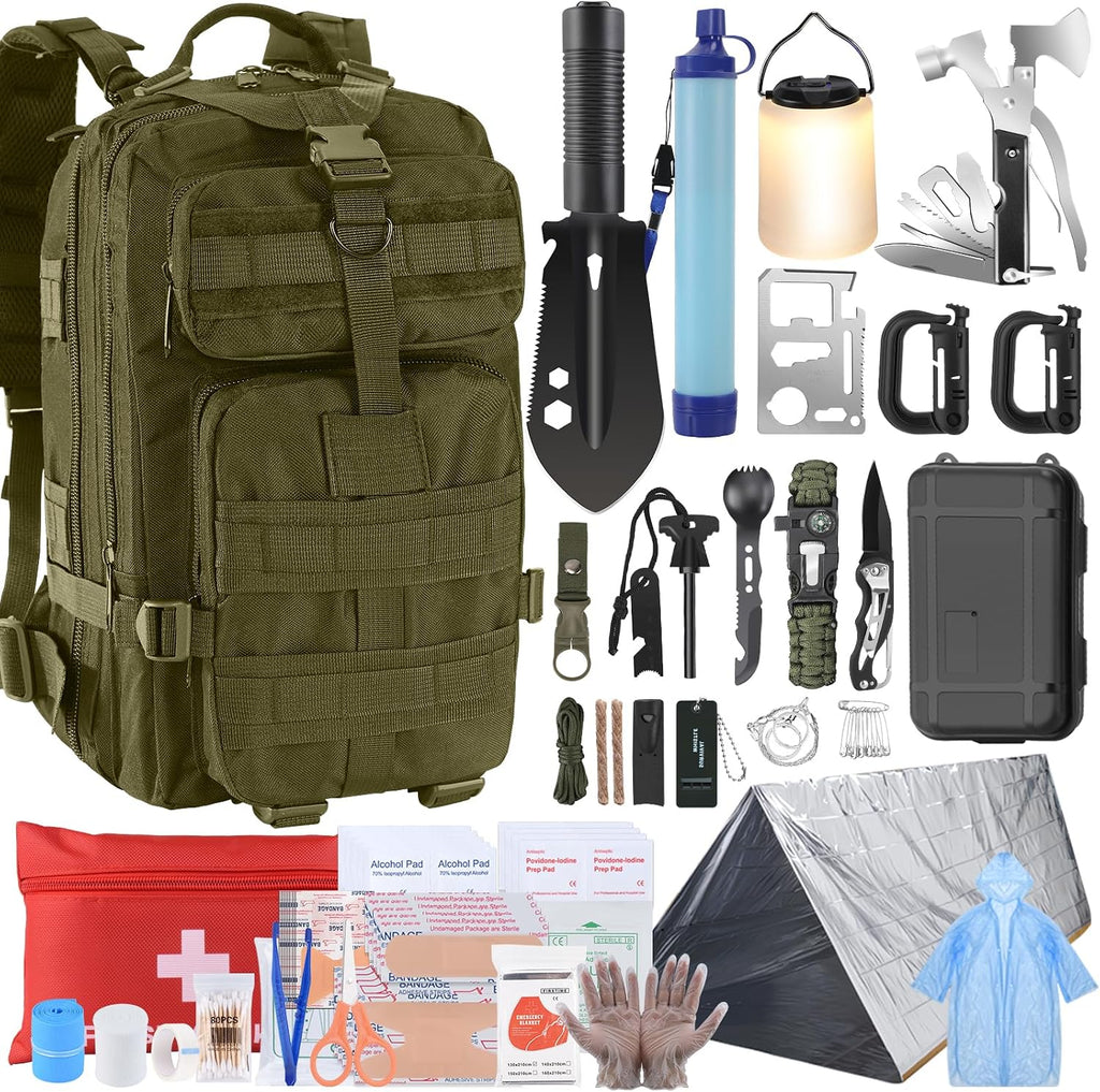 Survival Kit, Survival Gear and Equipment 258 PCS with Water Filter, Emergency Tent, LED Lantern, First Aid Kit