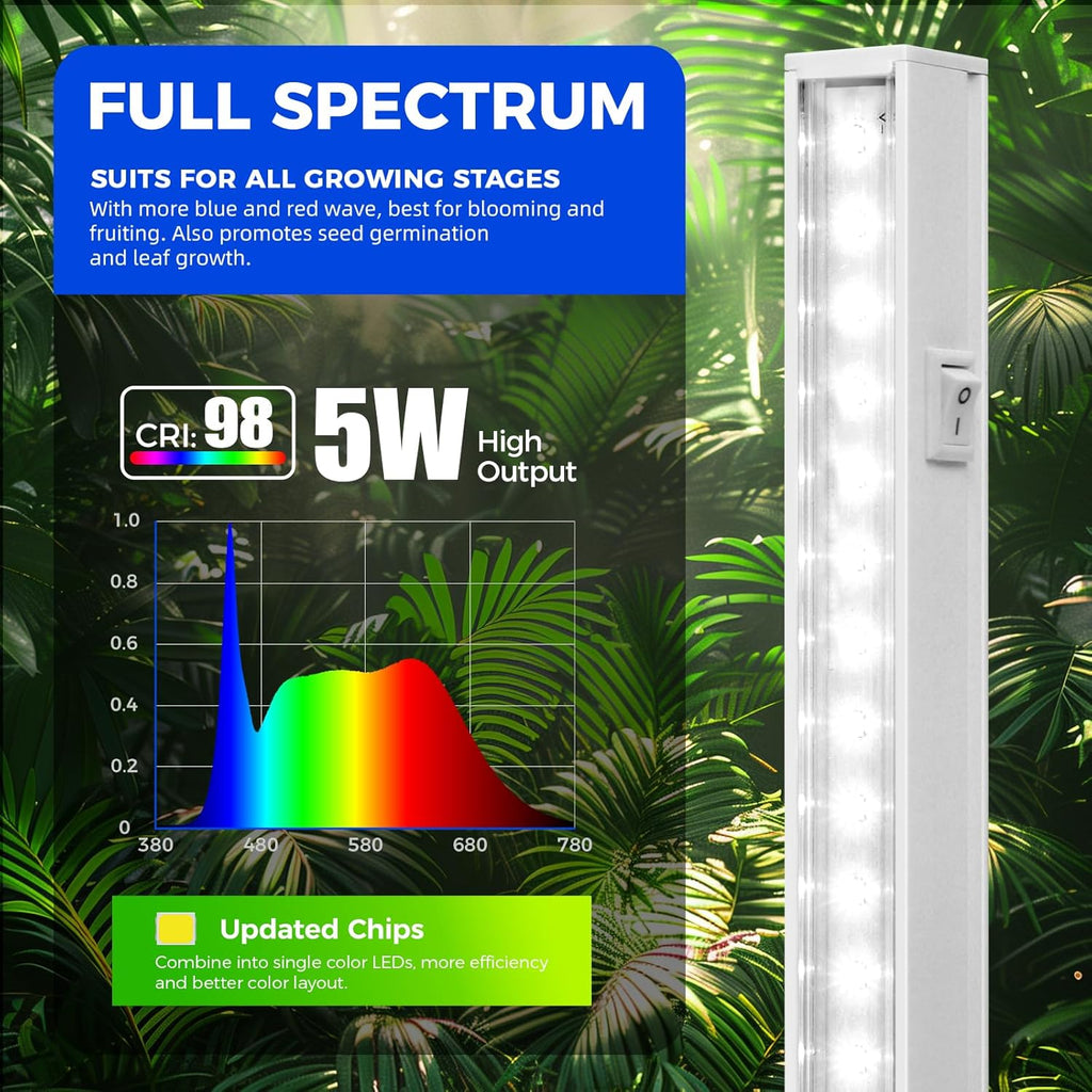 T5 Grow Lights for Indoor Plants, 5000K Full Spectrum, 1FT, 4 Packs | 1FT LED Growing Lamp, Plant Light Strip for