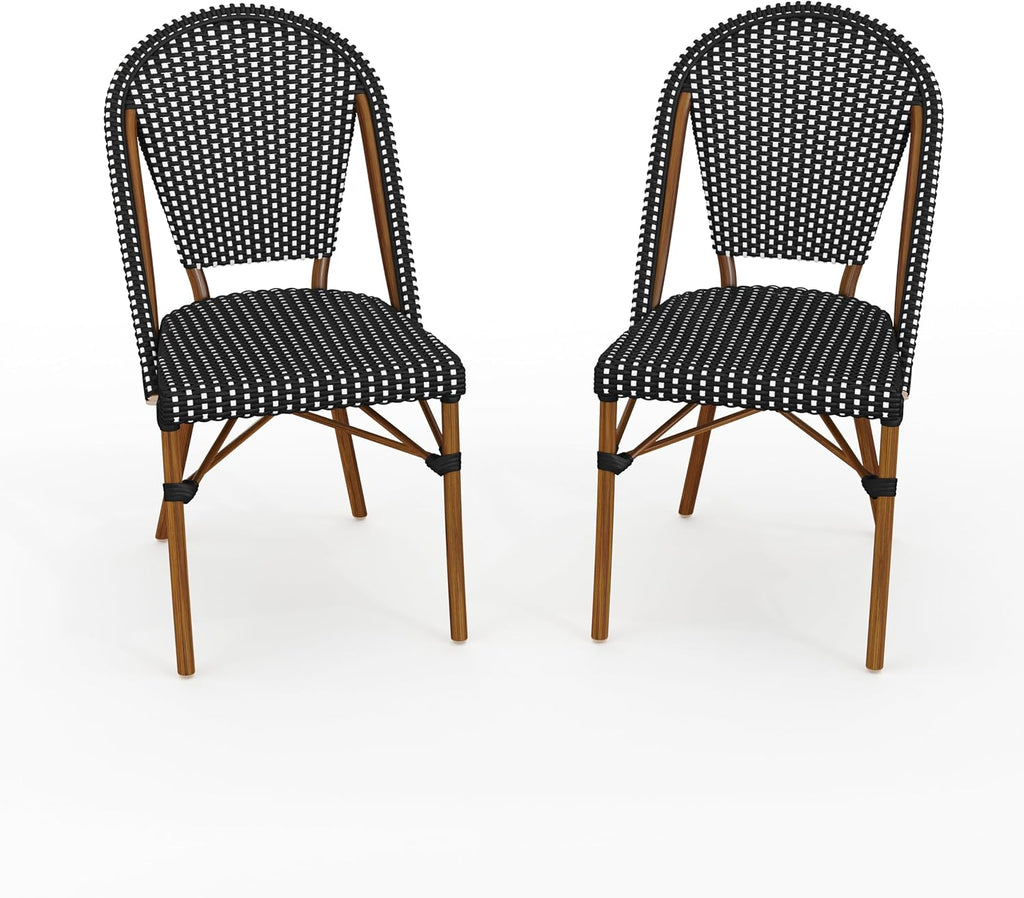Lily Pond Stackable Bistro Chairs, Black/White, 2-Pack