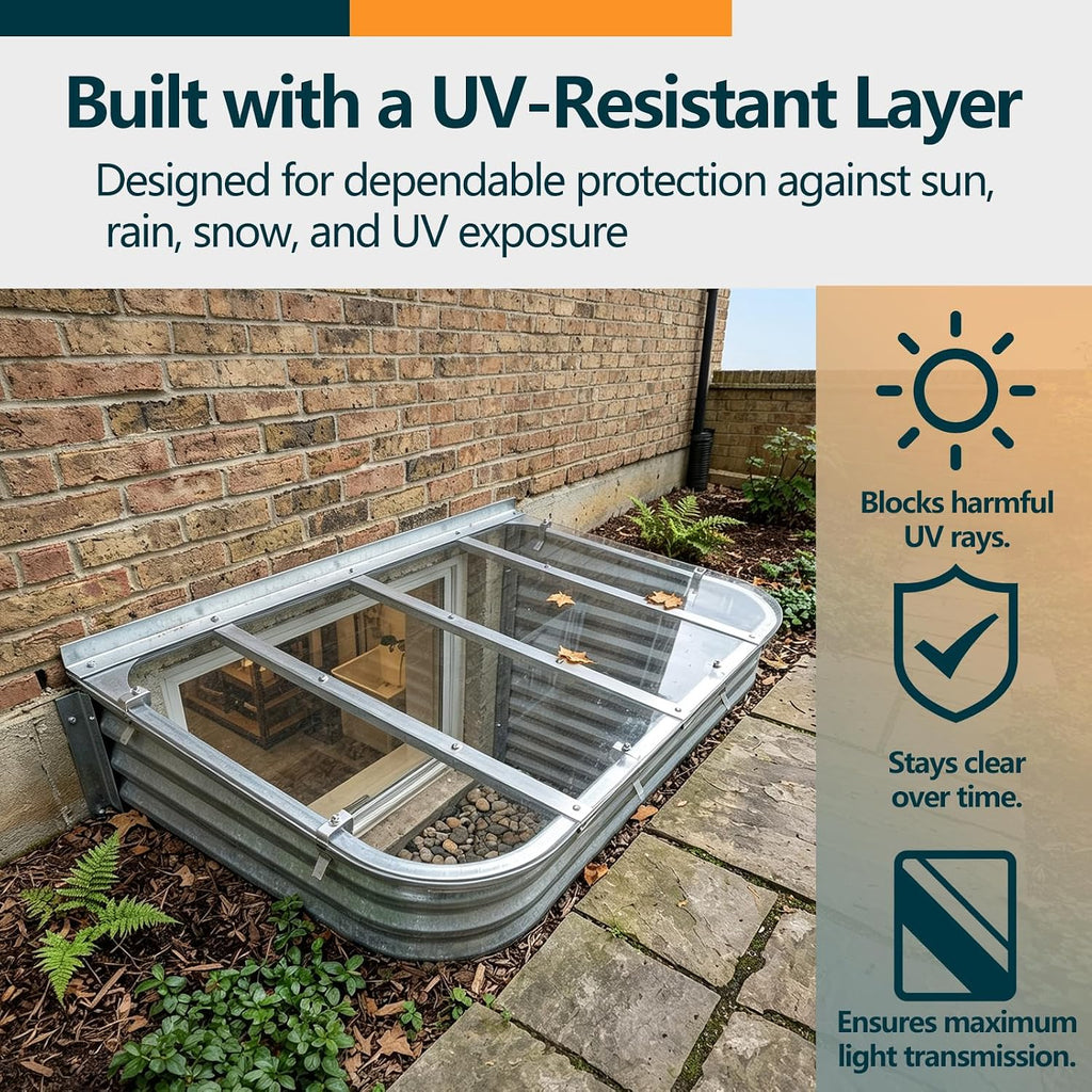 Clear Polycarbonate Basement Window Well Cover, Large Egress Window Well Cove, Heavy Duty UV Resistant Waterproof
