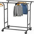 Heavy Duty Double Rail Clothing Garment Rack, Black