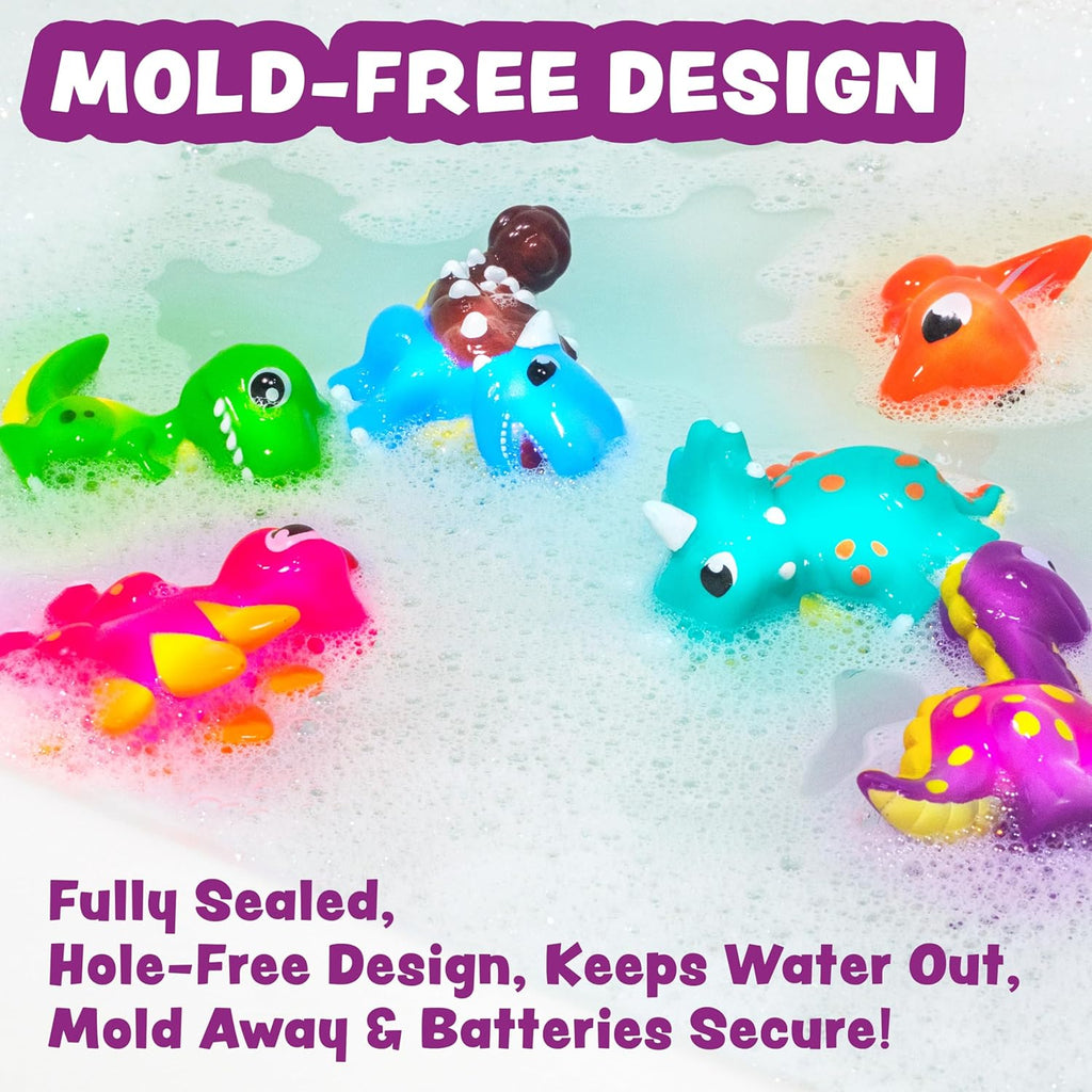 Dinos Dinosaur Light Up Bath Toys, 6 Pack | Water-Activated Light Up Toys Flash & Change Color | Easy-Grip Baby &