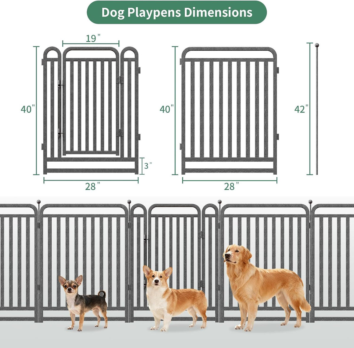 40 Inch Dog Playpen Outdoor, 8 Panels Puppy Playpen Heavy Duty Dog Play Pen Indoors, Rust Resistant Dog Pen for