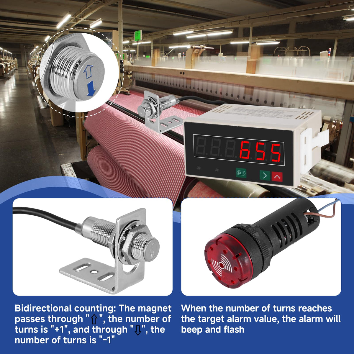 JIAWANSHUN Bidirectional Digital Counter,Proximity Switch Sensor with Alarm