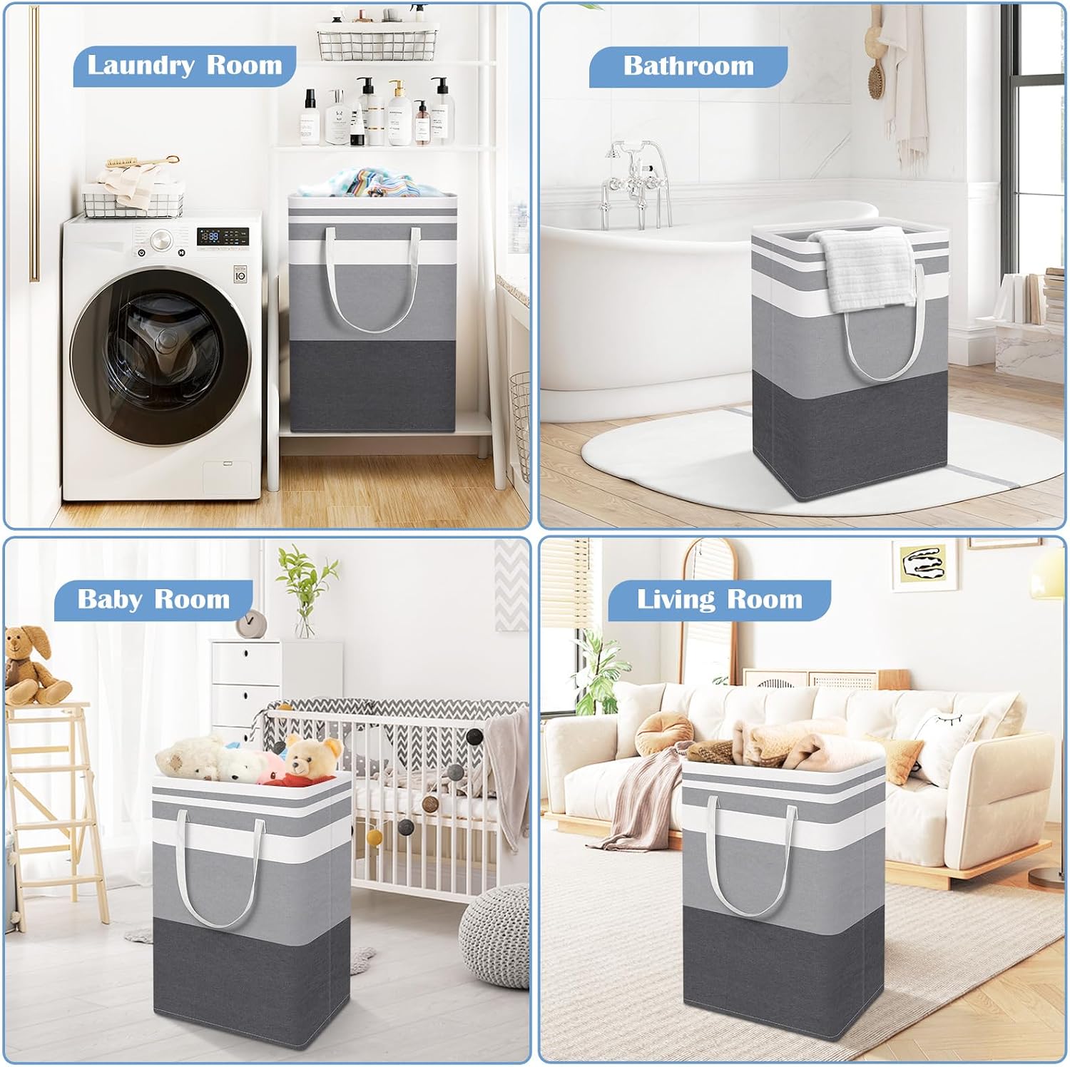 3-Pack Laundry Basket, Collapsible Laundry Hamper, Grey, 75L | Laundry Clothes Hamper, Hampers for Bedroom