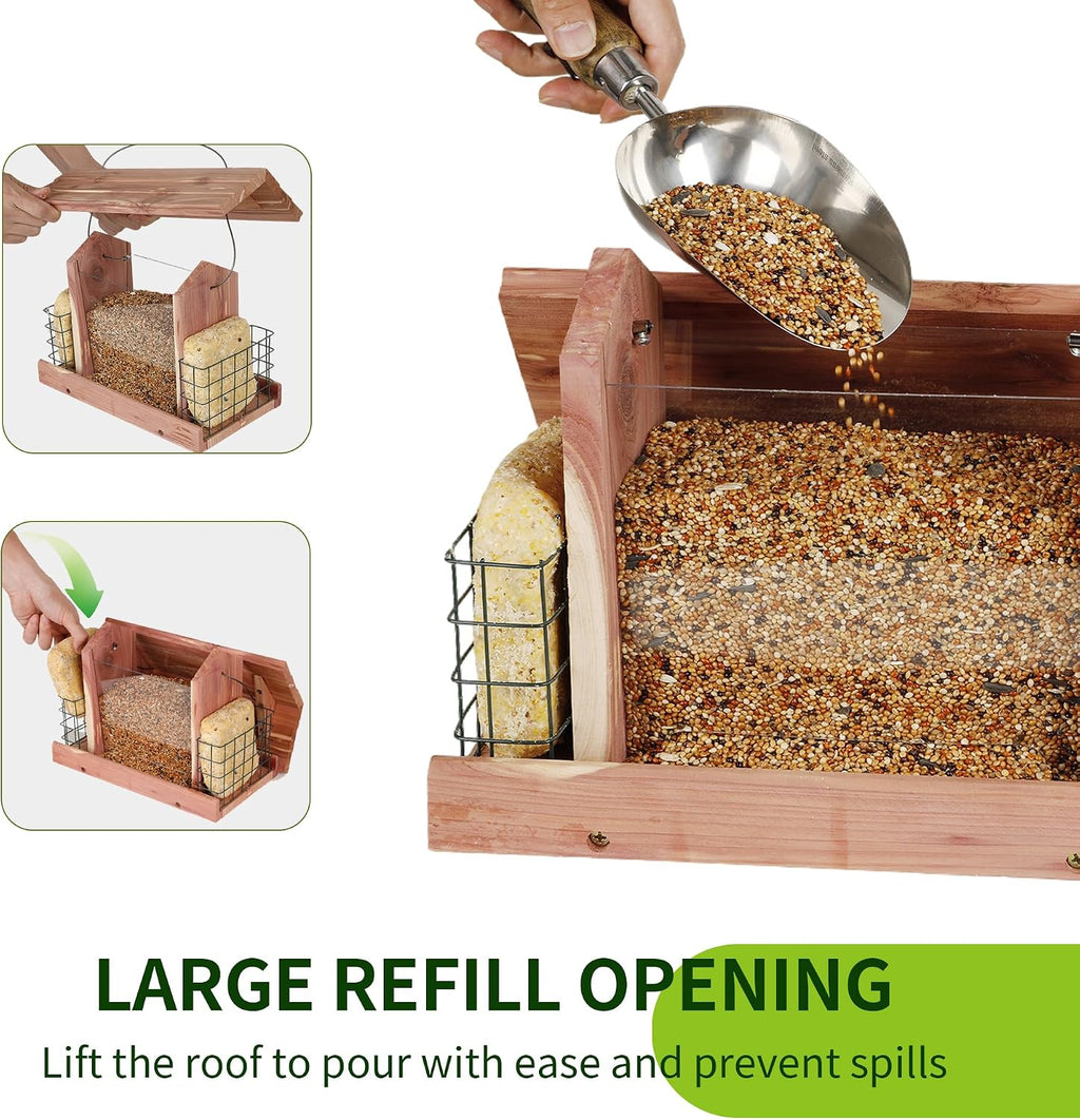 Solution4Patio Squirrel-Proof Cedar Hopper Bird Feeder, Dual Suet Holder
