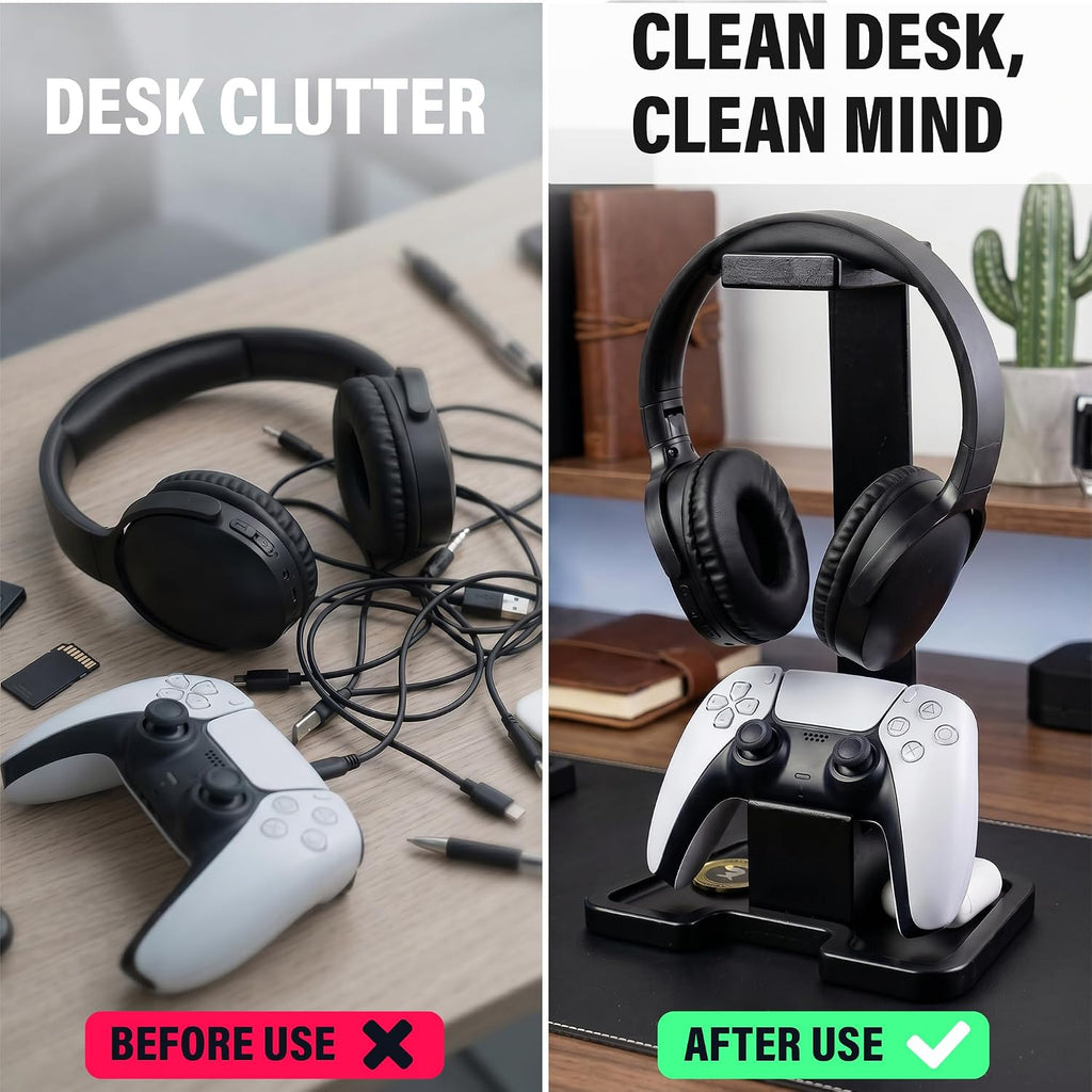 Gaming Accessories Headset Stand with Game Controller Holder & Storage Base, Stylish Gamer Gifts for Men Teenage Boy