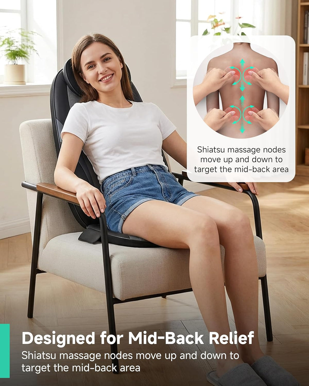 2026 Upgraded Shiatsu Roller Back Massager with Heat Massage Chair Pad Kneading Back Massager for Pain Relief Deep