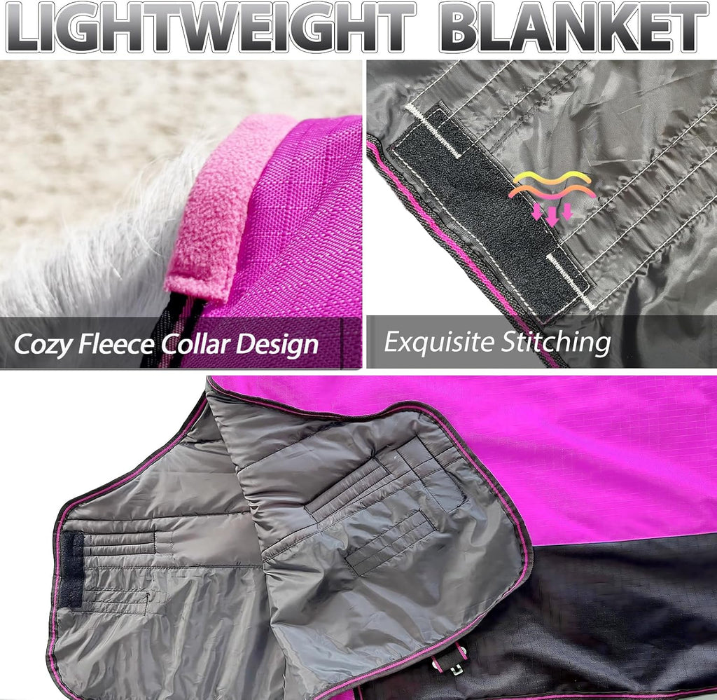 1200D Fall Horse Turnout Sheet (0g No Fill) Horse Blanket,Hot Pink 81''