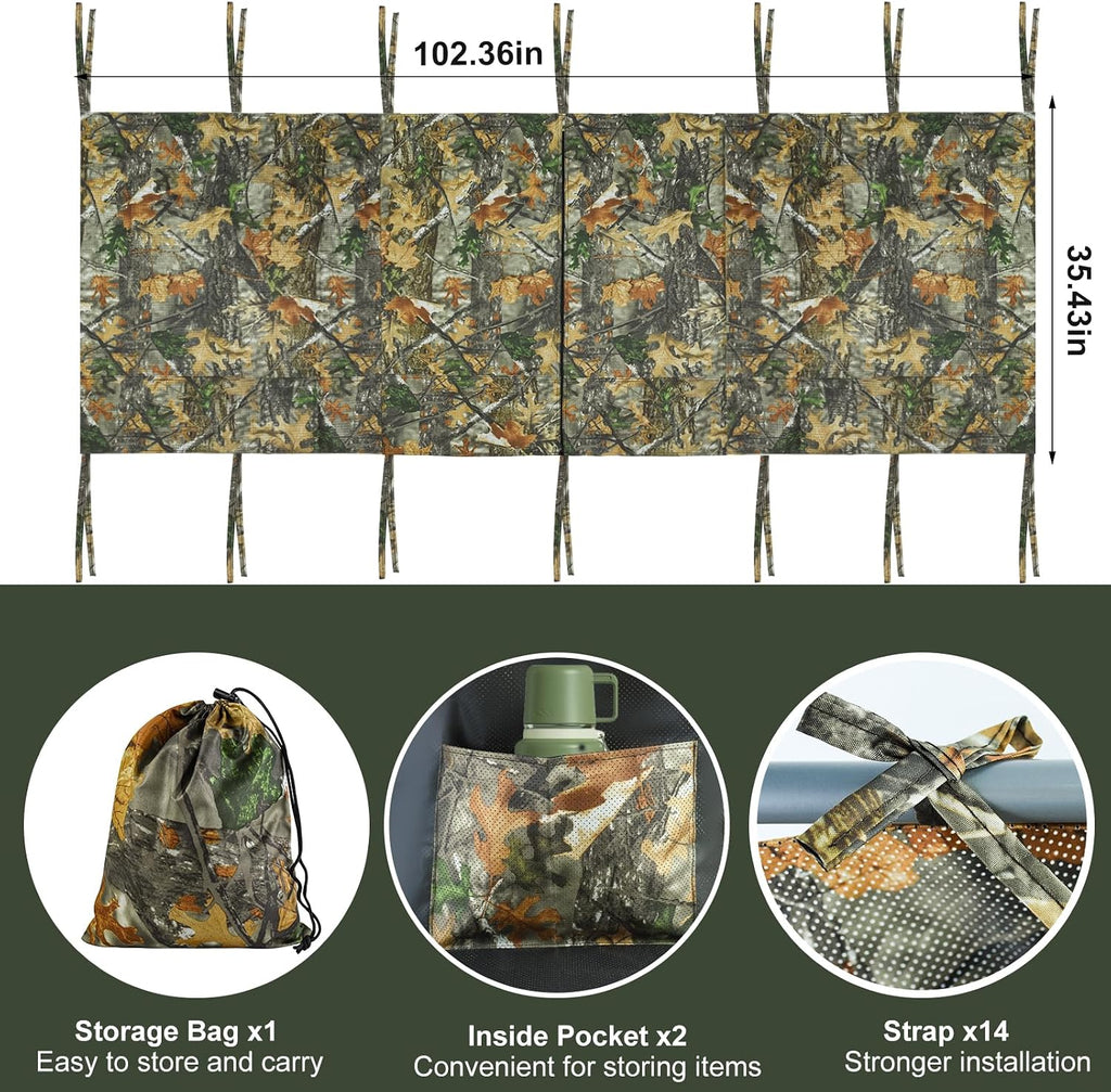 See Through Hunting Tree Stand Blind Kit, 102"/142" x 35" Visible 2 Man Ladder Stand Blinds Treestand Camo Blind