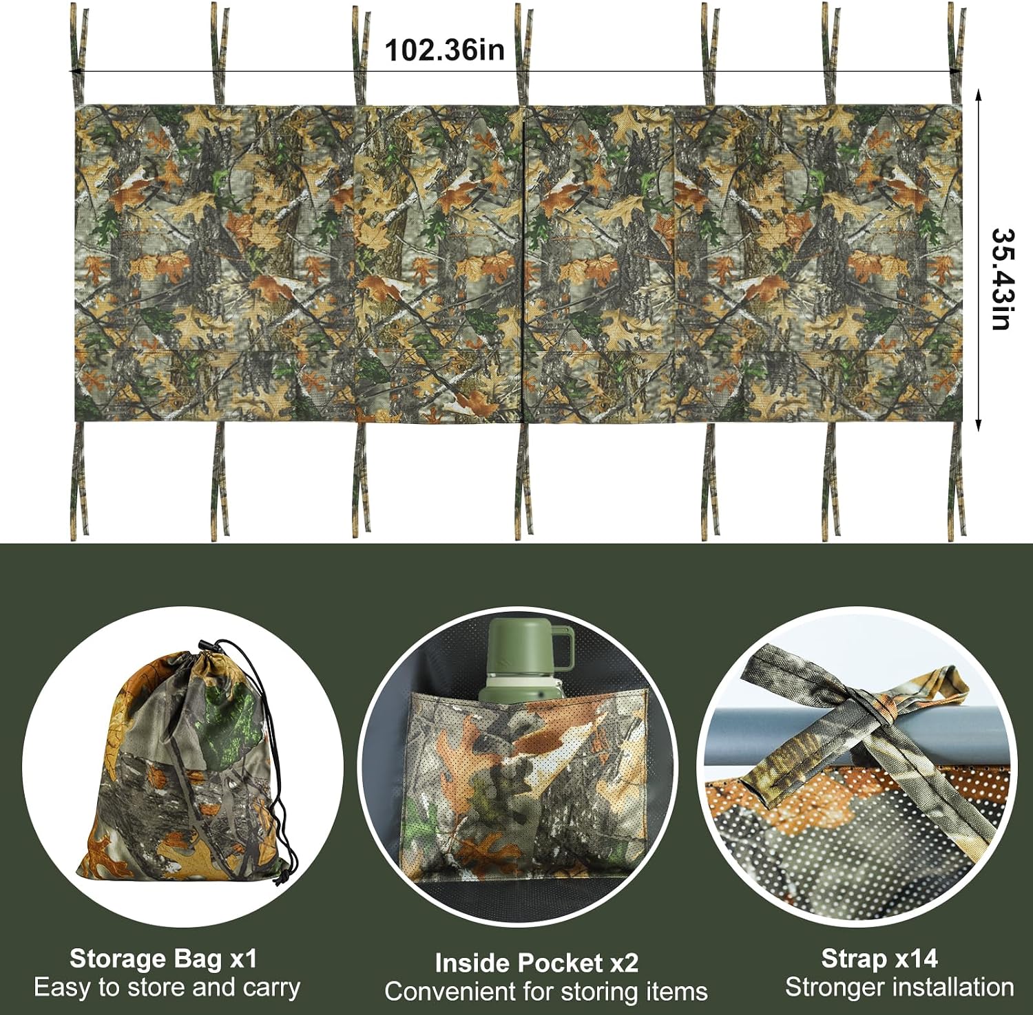 See Through Hunting Tree Stand Blind Kit, 102"/142" x 35" Visible 2 Man Ladder Stand Blinds Treestand Camo Blind
