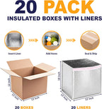 Insulated Box Liners 12x12x12 with 20 Boxes, Self-Seal Thermal Cold Kit