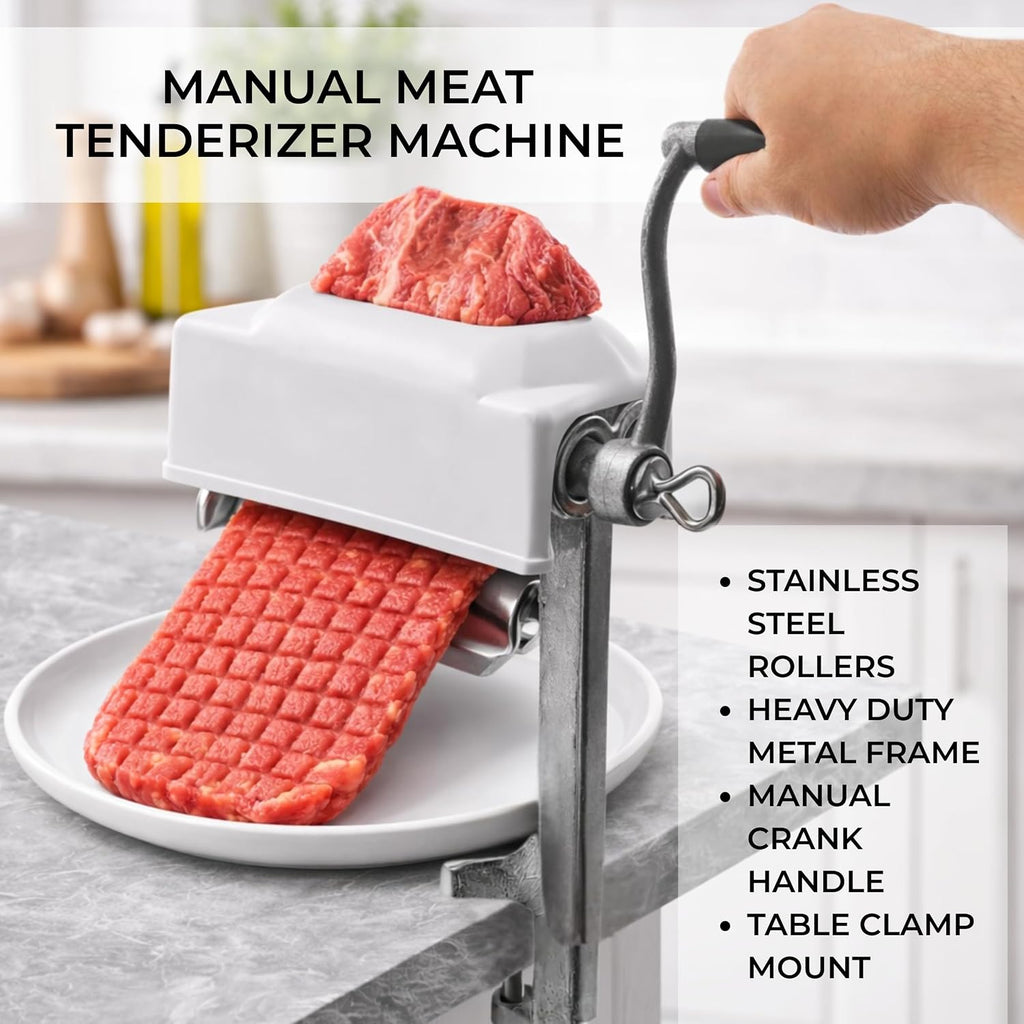 Manual Meat Tenderizer Heavy Duty – Commercial Rolling Cuber Tool Steak Flatten Tool Meat Tenderizer Grinder Clamp-on