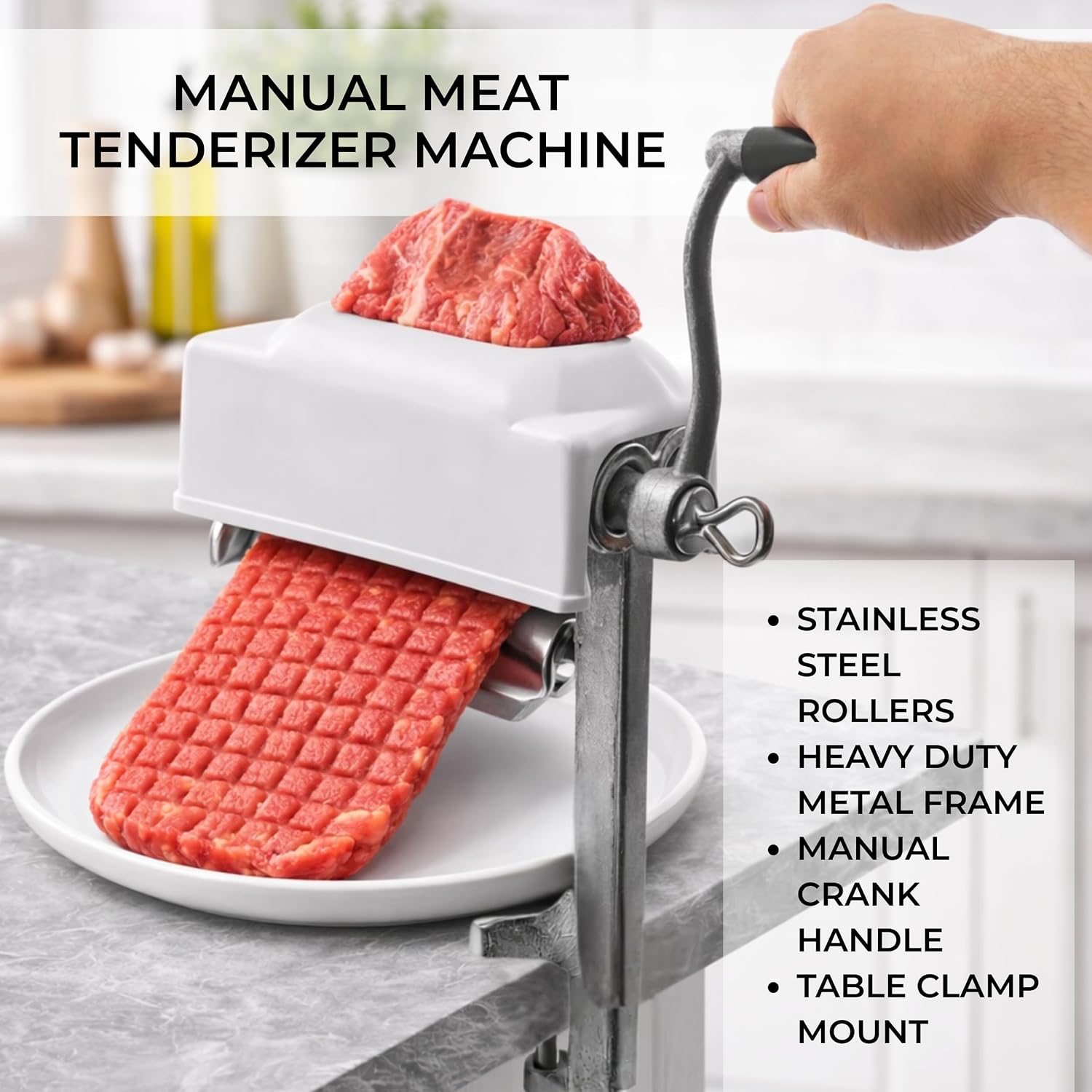 Manual Meat Tenderizer Heavy Duty – Commercial Rolling Cuber Tool Steak Flatten Tool Meat Tenderizer Grinder Clamp-on