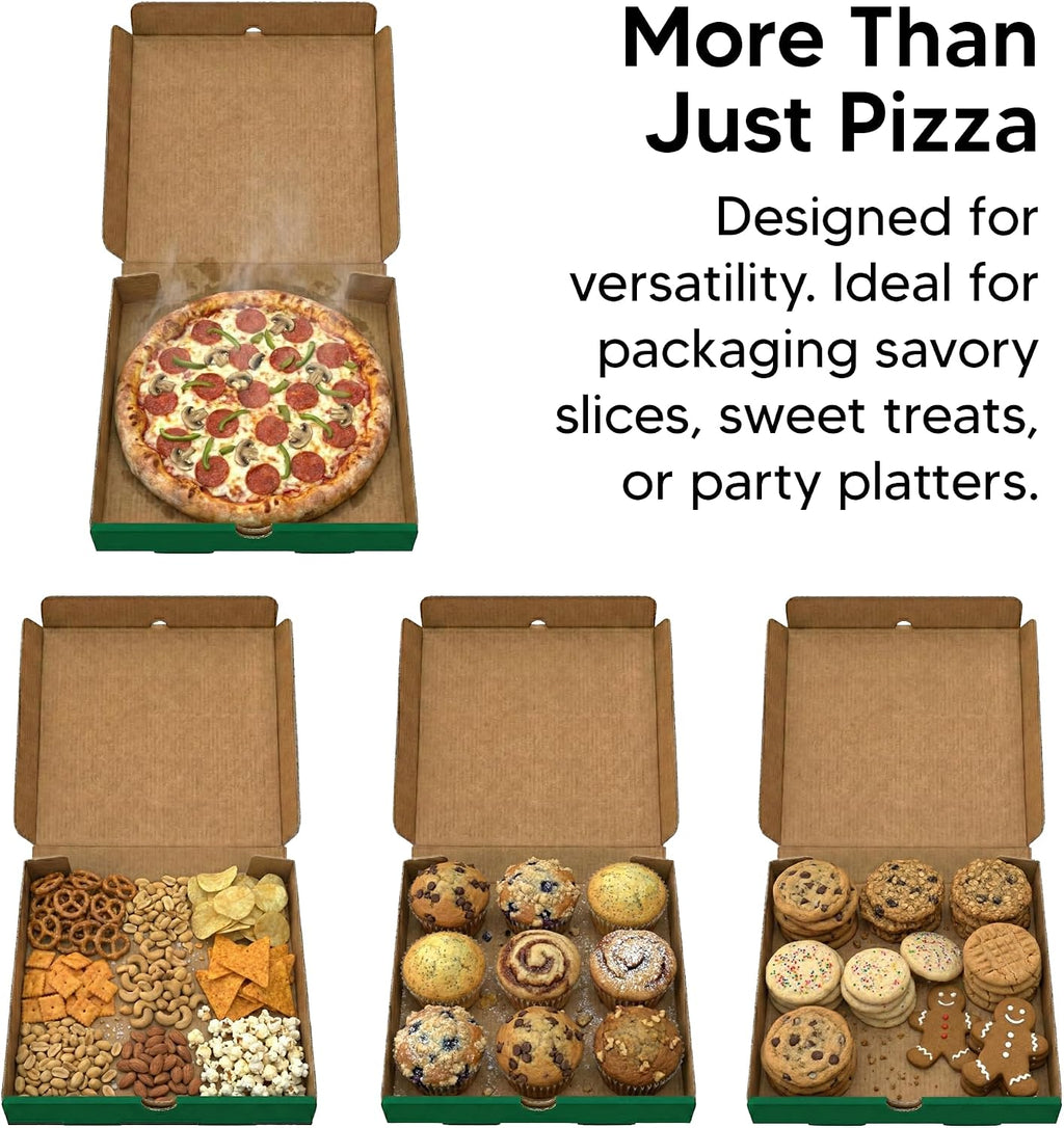 BULK Disposable Pizza Boxes 50 Pack | 12 Inch | Brown Kraft or White | E-Flute | Designed - Hot & Delicious
