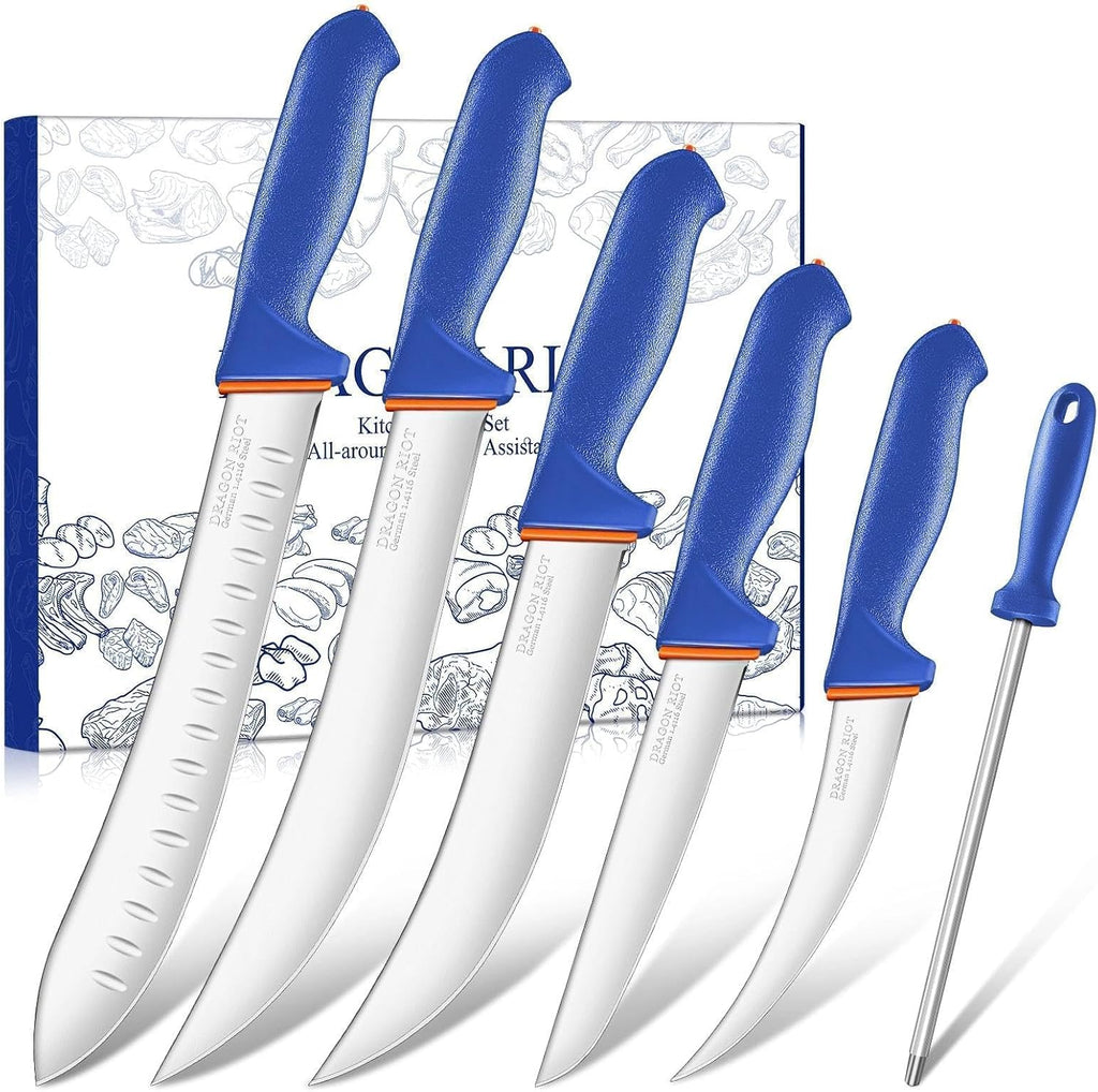 6-Piece Butcher Knife Set, Brisket Trimming Knives | German Stainless Steel, Non-Slip Handle