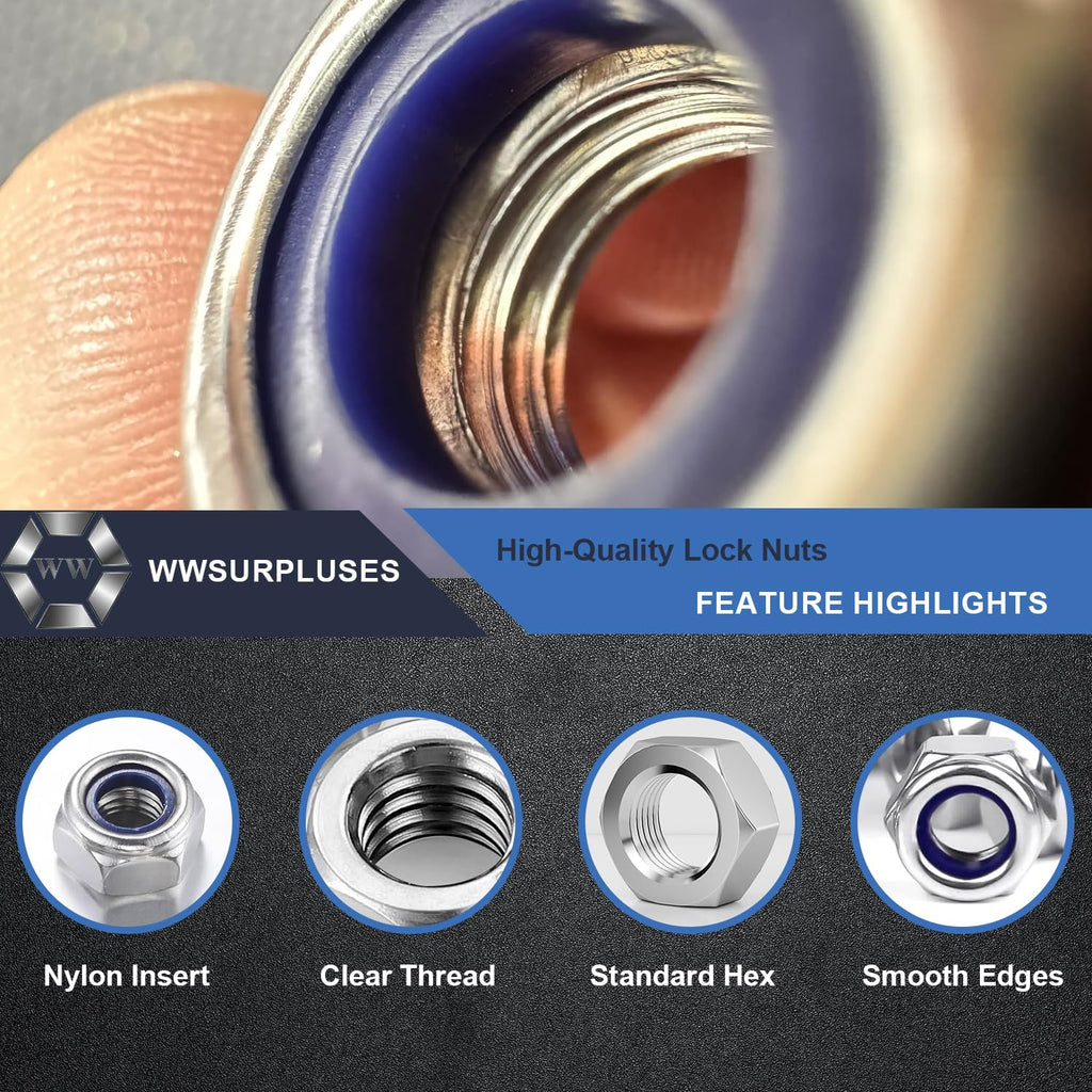 M8-1.25 Nylon Insert Lock Nuts 85 Pack, 304 Stainless Steel Hardware Nuts
