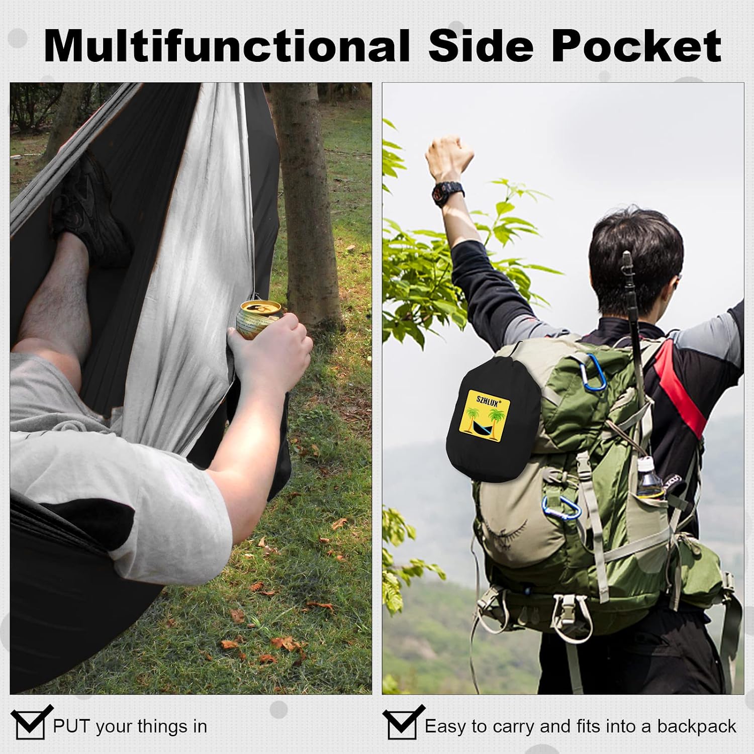 Camping Hammock Double & Single Portable Hammocks with 2 Tree Straps and Attached Carry Bag,Great for