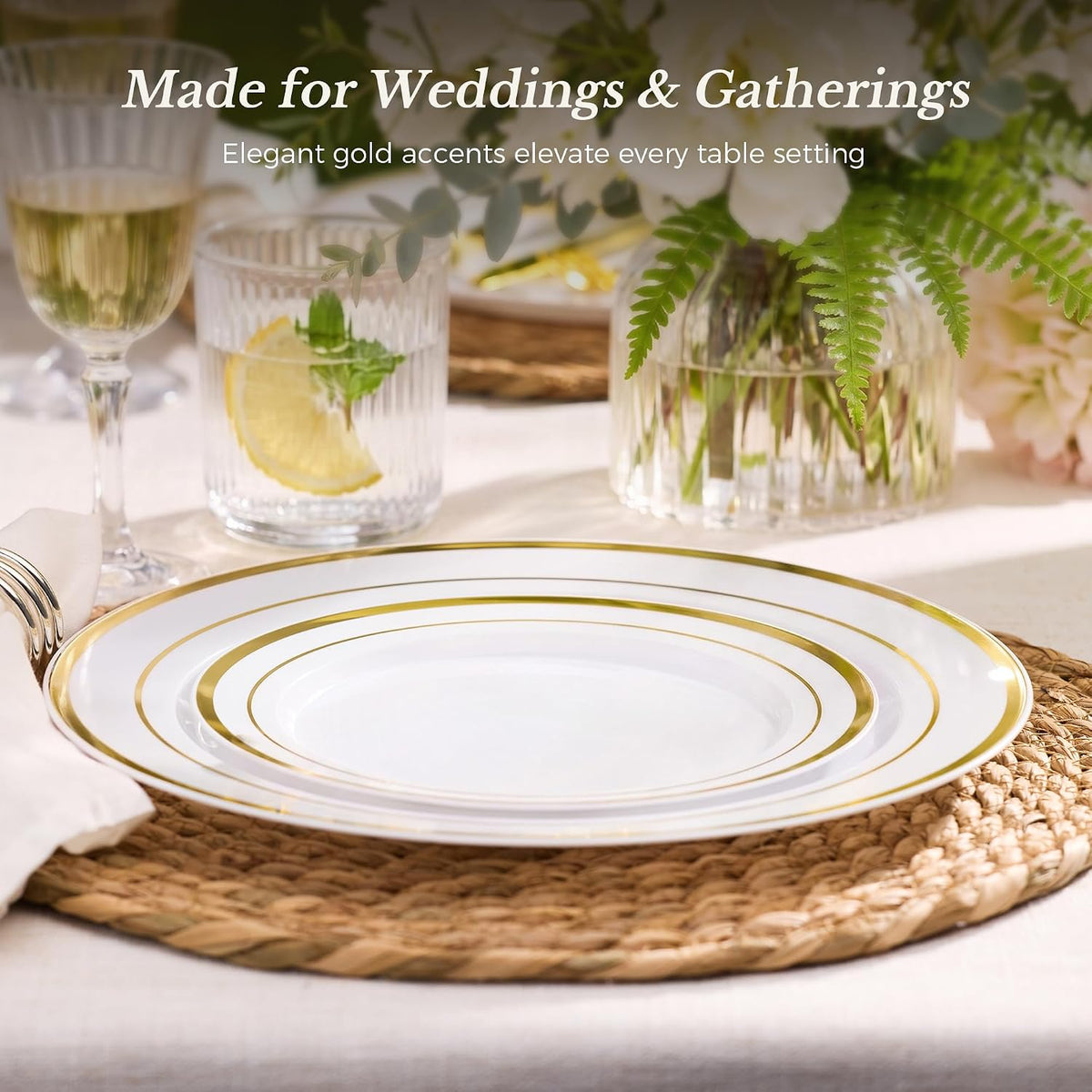 200PCS Gold Plastic Plate, Disposable Party Plates