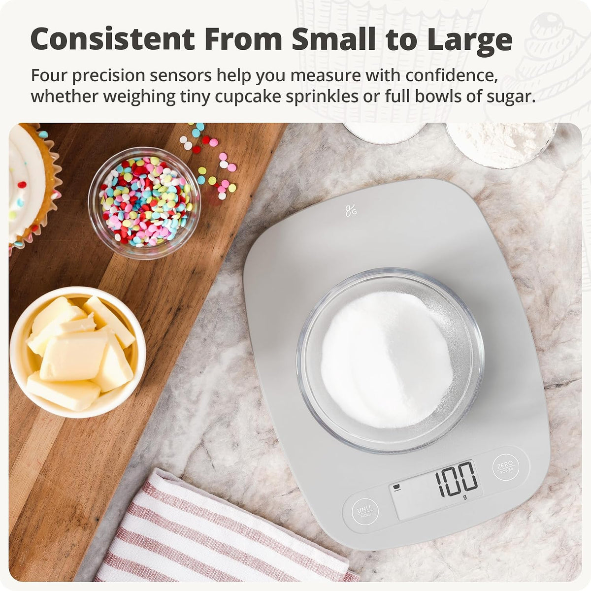 Food Scale, Slim & Compact Build, 1g Precision (Ash Gray)