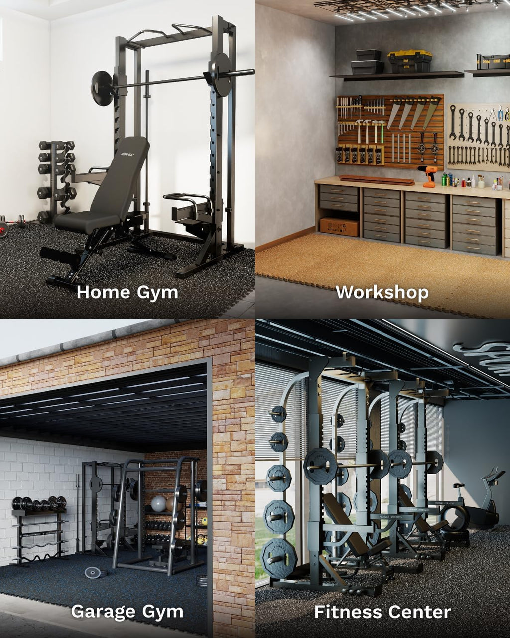 0.79" Thick Gym Flooring for Home Gym, 24 Sq Ft Rubber Top Gym Mat