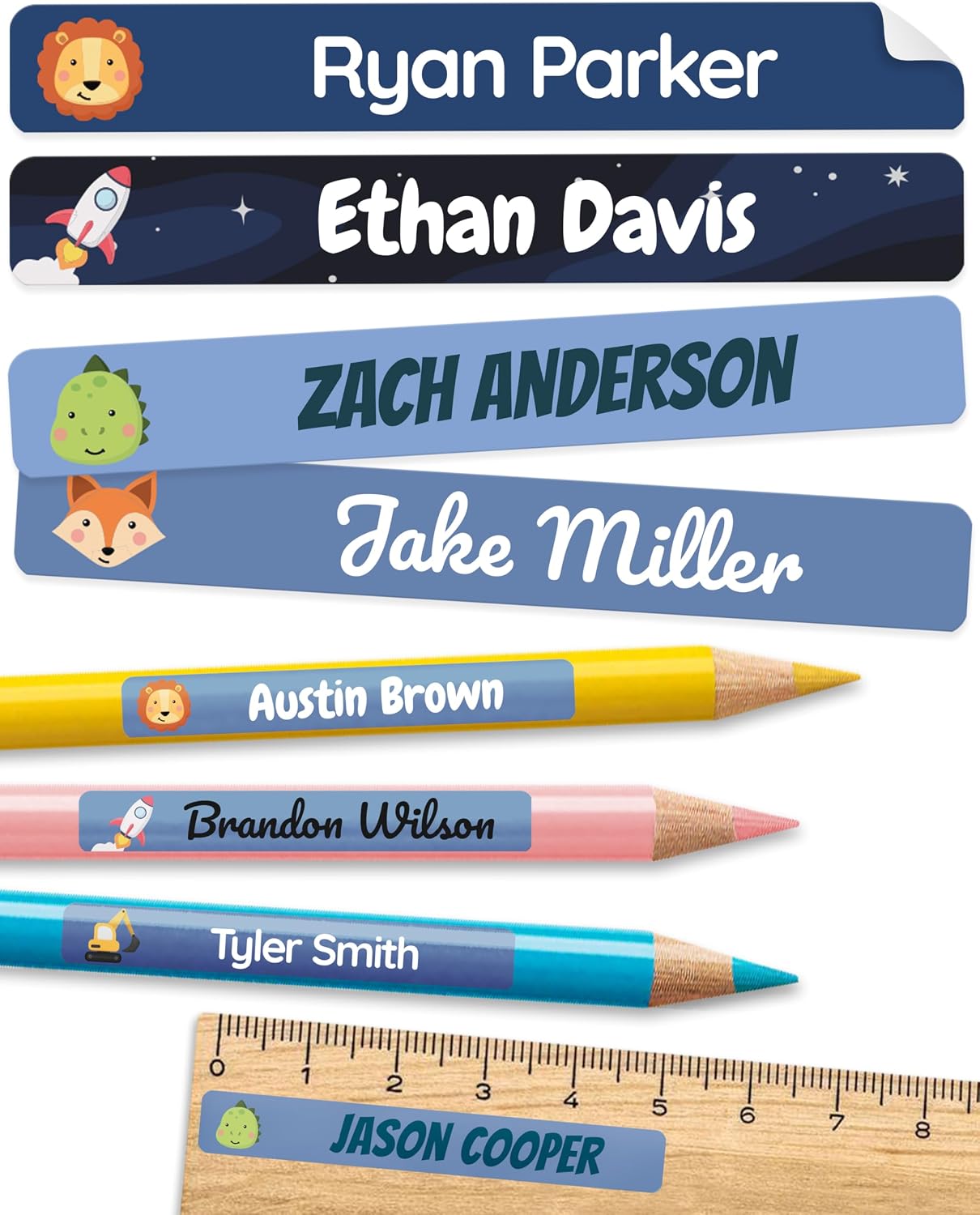 Personalized Kids Name Labels for Pencils Dark Blue [75pcs] - Waterproof Name Stickers for School & Daycare - Pencil