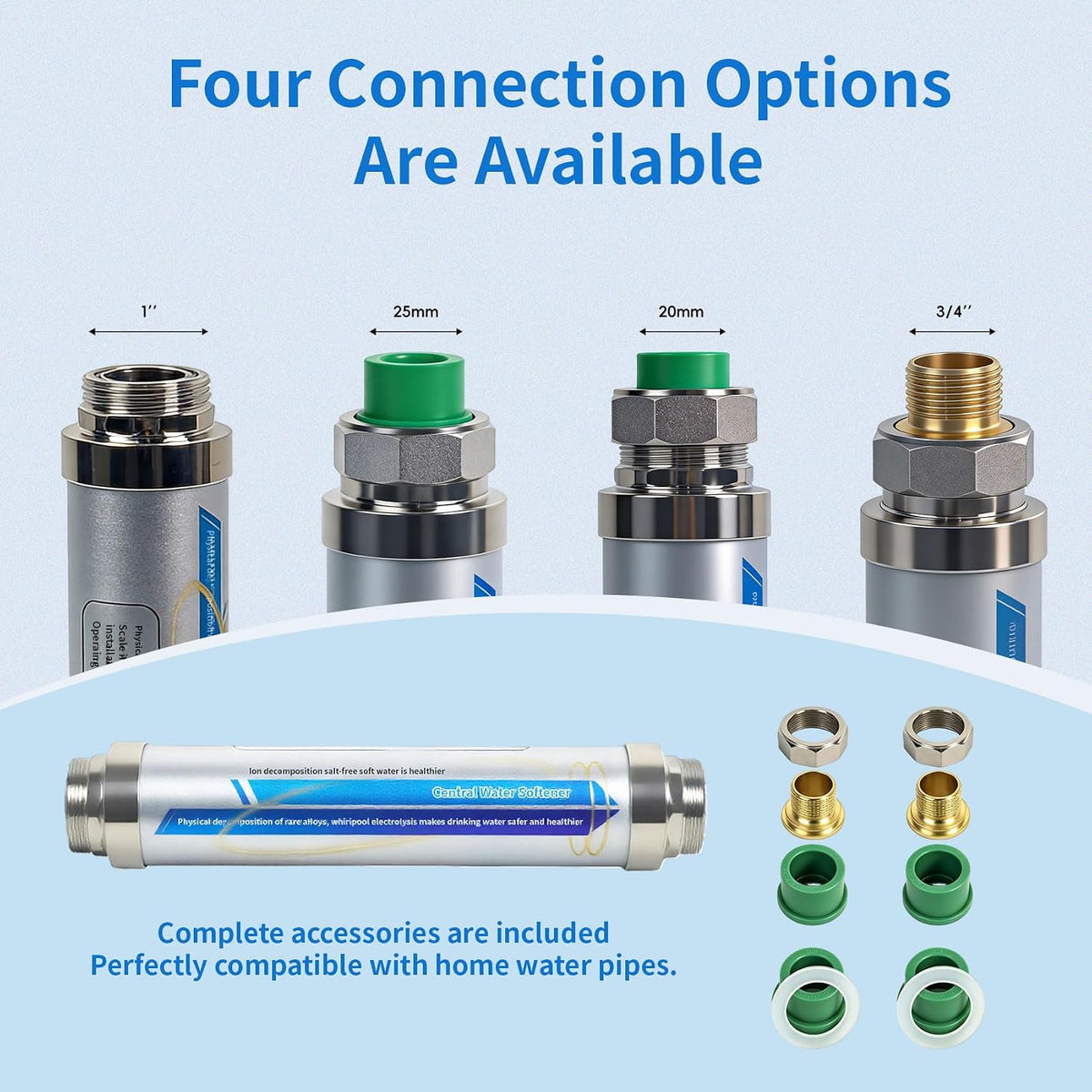 Salt-Free Whole House Water Descaler System, ¾-Inch & 1.2-Inch NPT Interfaces, 87% Descaling Rate, Prevents Limescale
