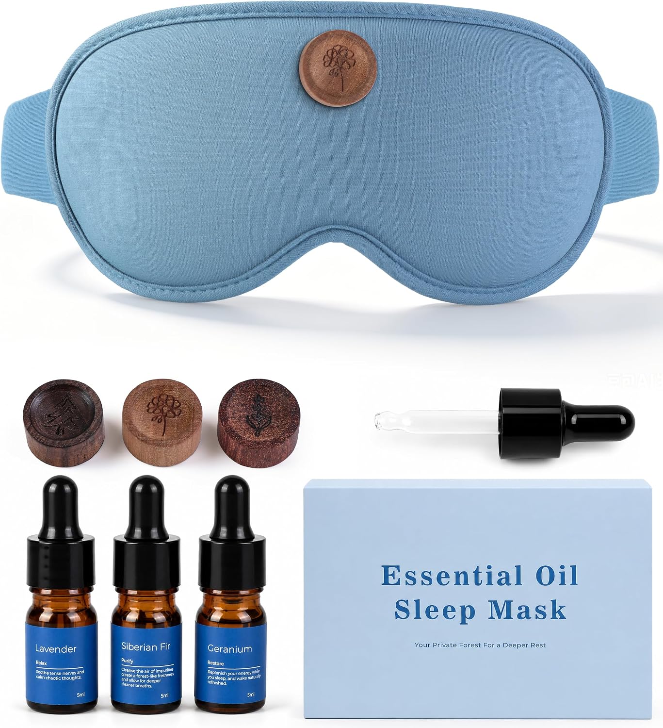 Aromatherapy Sleep Mask Essential Oil Diffuser 3D Blackout Design | Wood Diffuser with Lavender, Fir, Geranium Oils