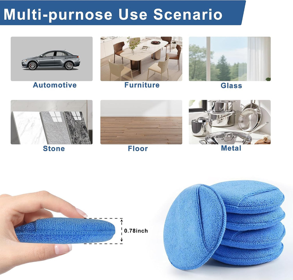 Microfiber Wax Applicator Pad, 5" 6 Pack Blue with Finger Pocket for Cars Trucks Motorcycles