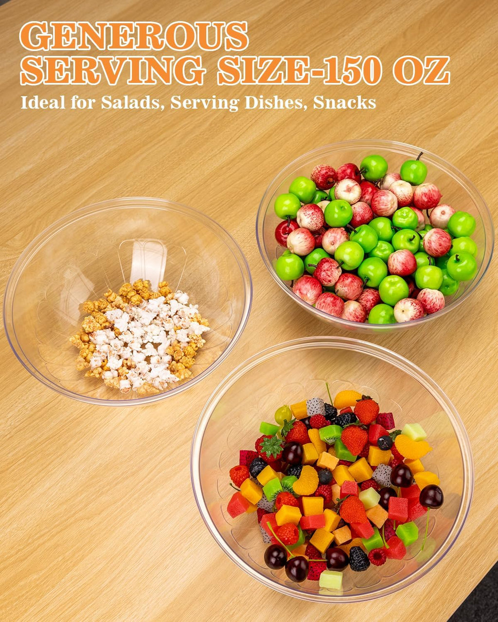 150 Oz Clear Plastic Serving Bowls, 4 Pack