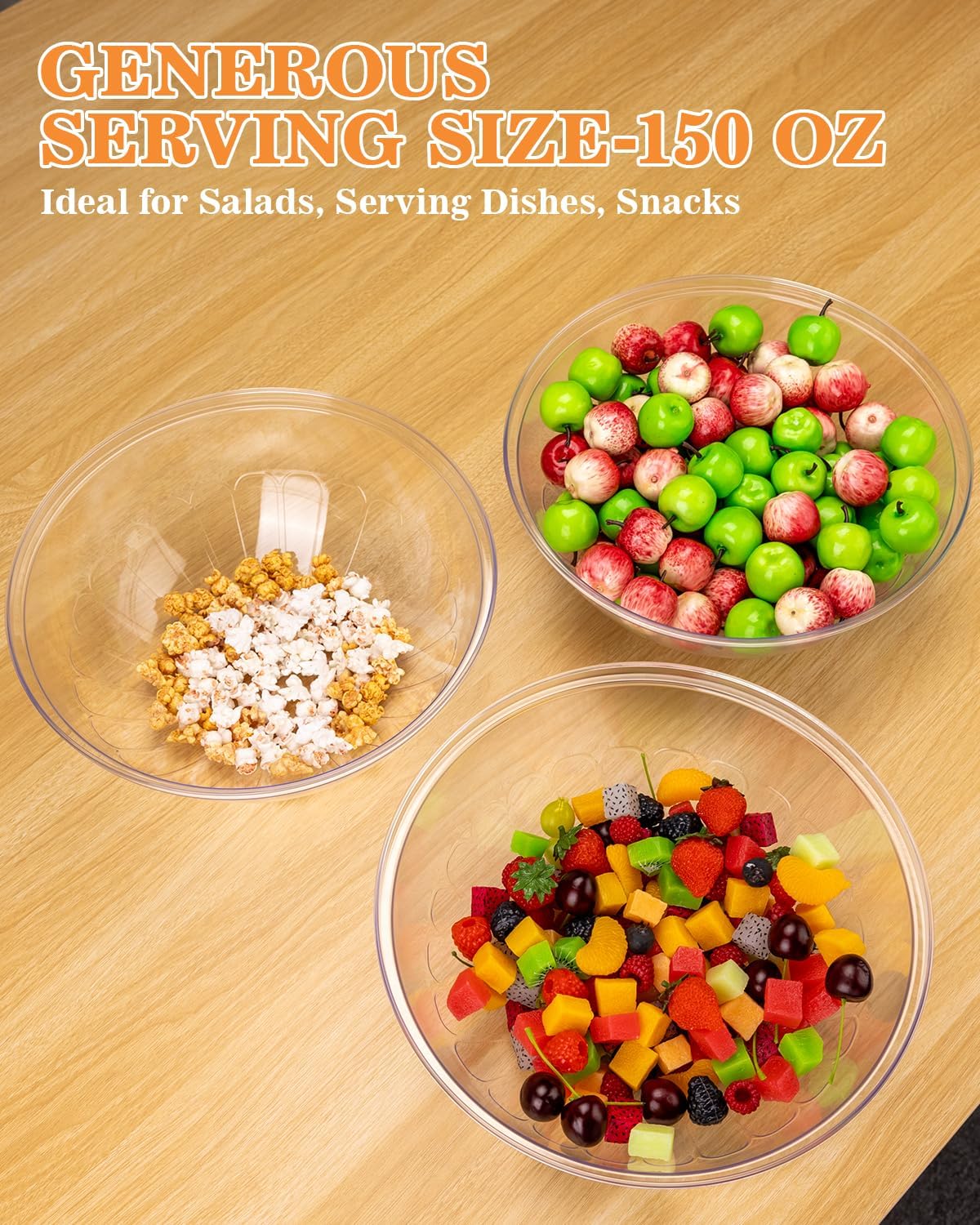 150 Oz Clear Plastic Serving Bowls, 4 Pack
