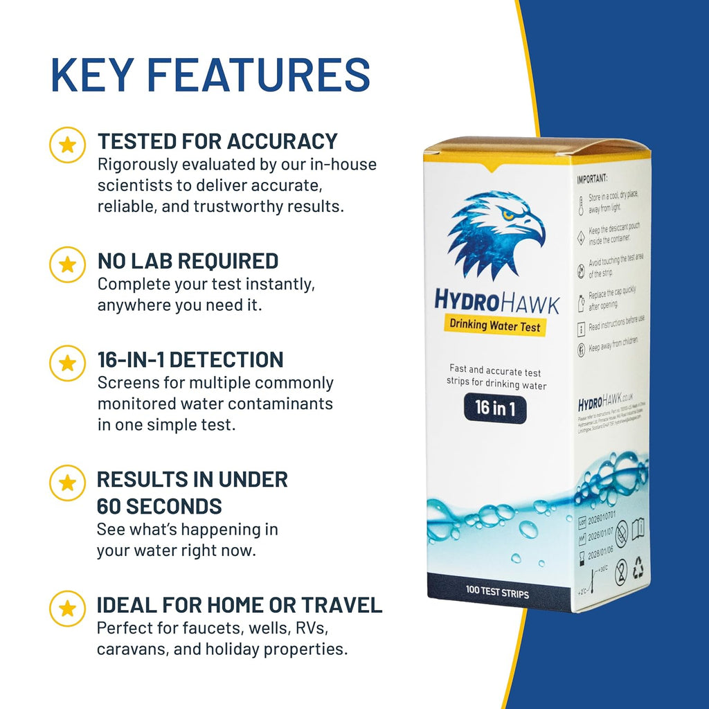 16-in-1 Drinking Water Test Strips (100 Pack) – Water Testing Kit