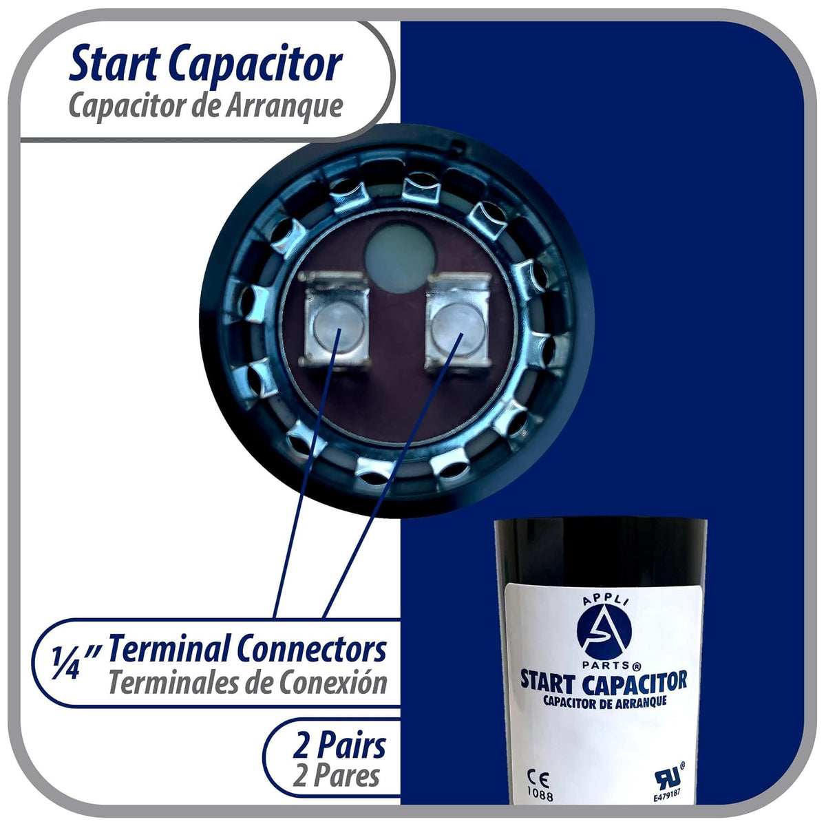 Appli Parts CON-189-330 Motor Start Capacitor 189-227 MFD uF, 330 VAC. Universal for Electric Motor Applications, 1.75 in Wide, 3.38 in Height