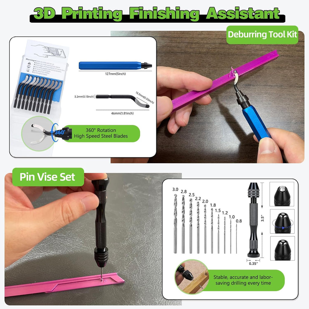 3D Printing Tool Set with Wood Box – 3D Printer Tools Features a deburring Tool, Wire Cutter, Drill, and Scraper for