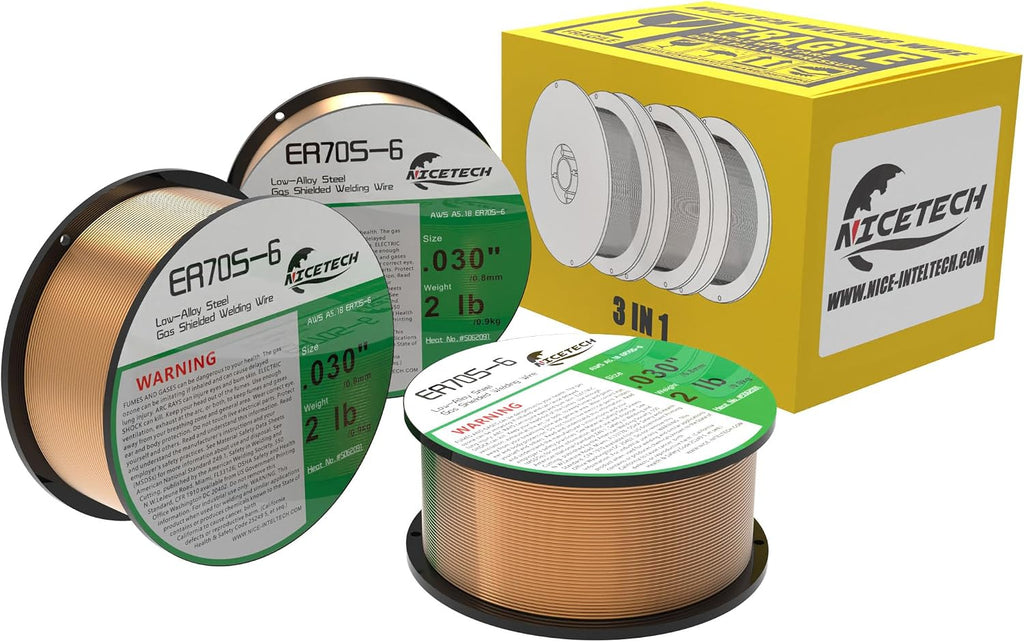 MIG Solid Welding Wire, Carbon Steel, ER70S-6 (3PK, .030" 2LB)