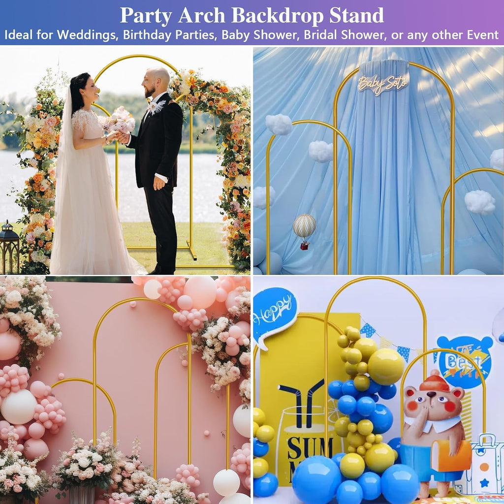 Metal Arch Backdrop Stand, Gold, Set of 3, 6FT, 5FT, 4FT