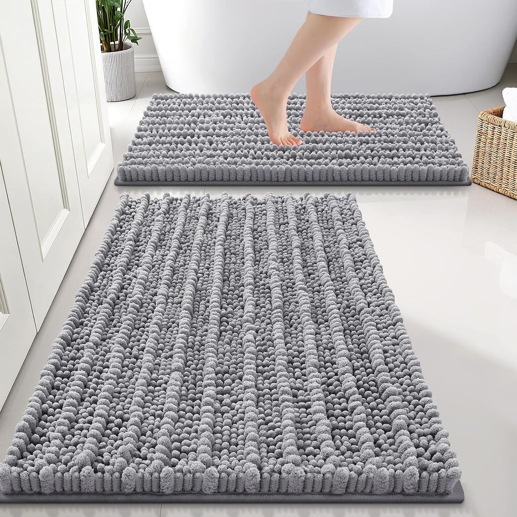 Bathroom Rugs Sets 2 Piece (30x20+24x16), Extra Soft Bath Mats | Grey Soft Absorbent, Rubber Backing Machine Washable