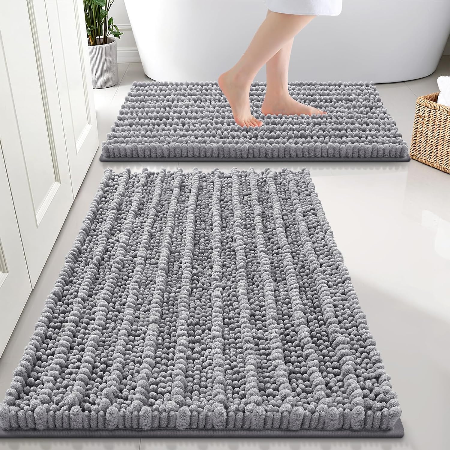 Bathroom Rugs Sets 2 Piece (30x20+24x16), Extra Soft Bath Mats | Grey Soft Absorbent, Rubber Backing Machine Washable