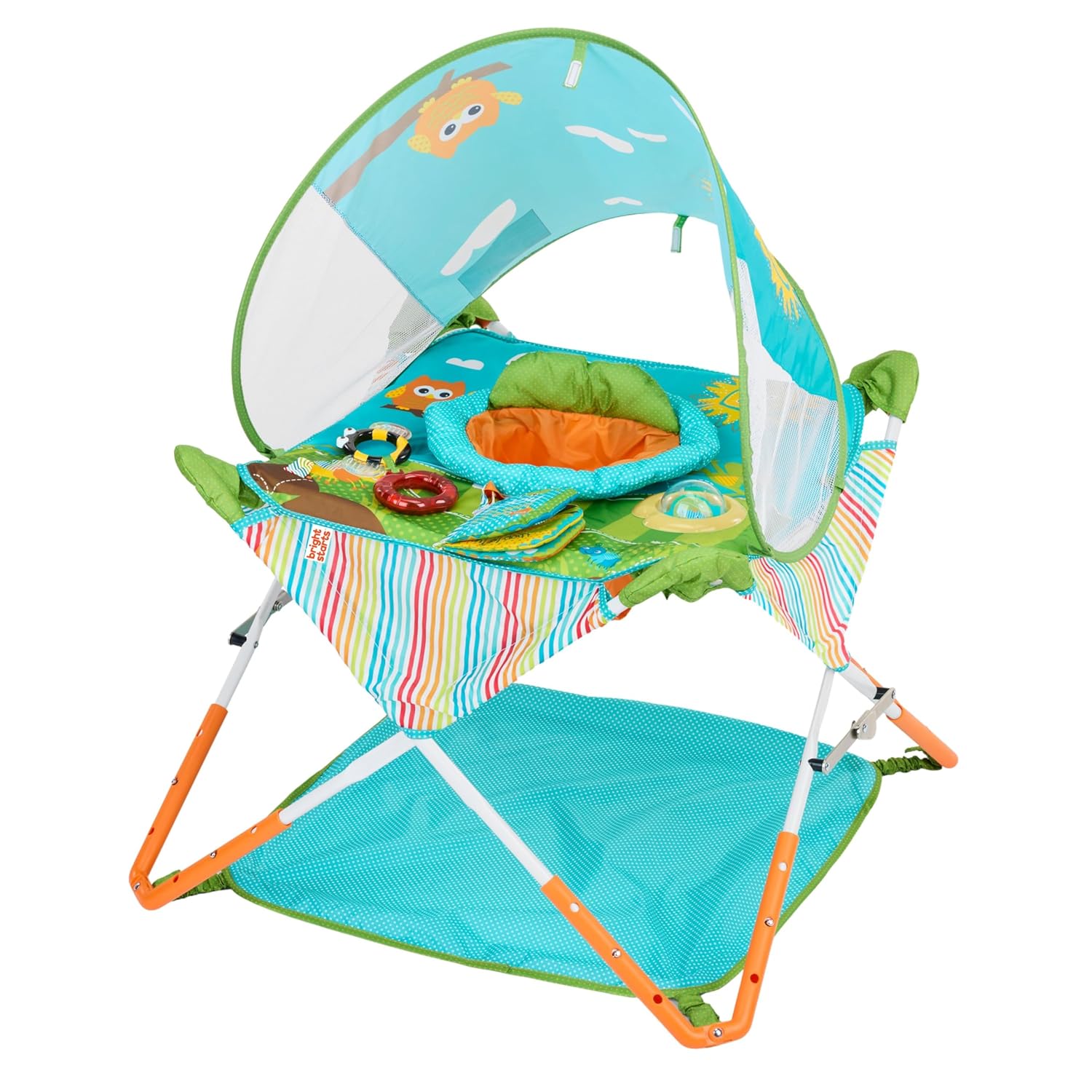 Pop 'N Jump Portable Baby Jumper, Foldable Indoor/Outdoor Baby Jumper with Owl Forest Sensory Activities, Ages 6–12