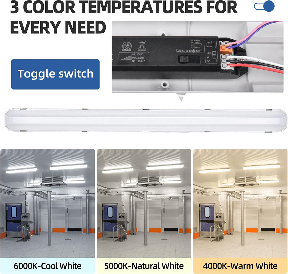 hykolity 4FT LED Vapor Tight Light, 40/50/60W Vapor Light Fixture, 130LM/W