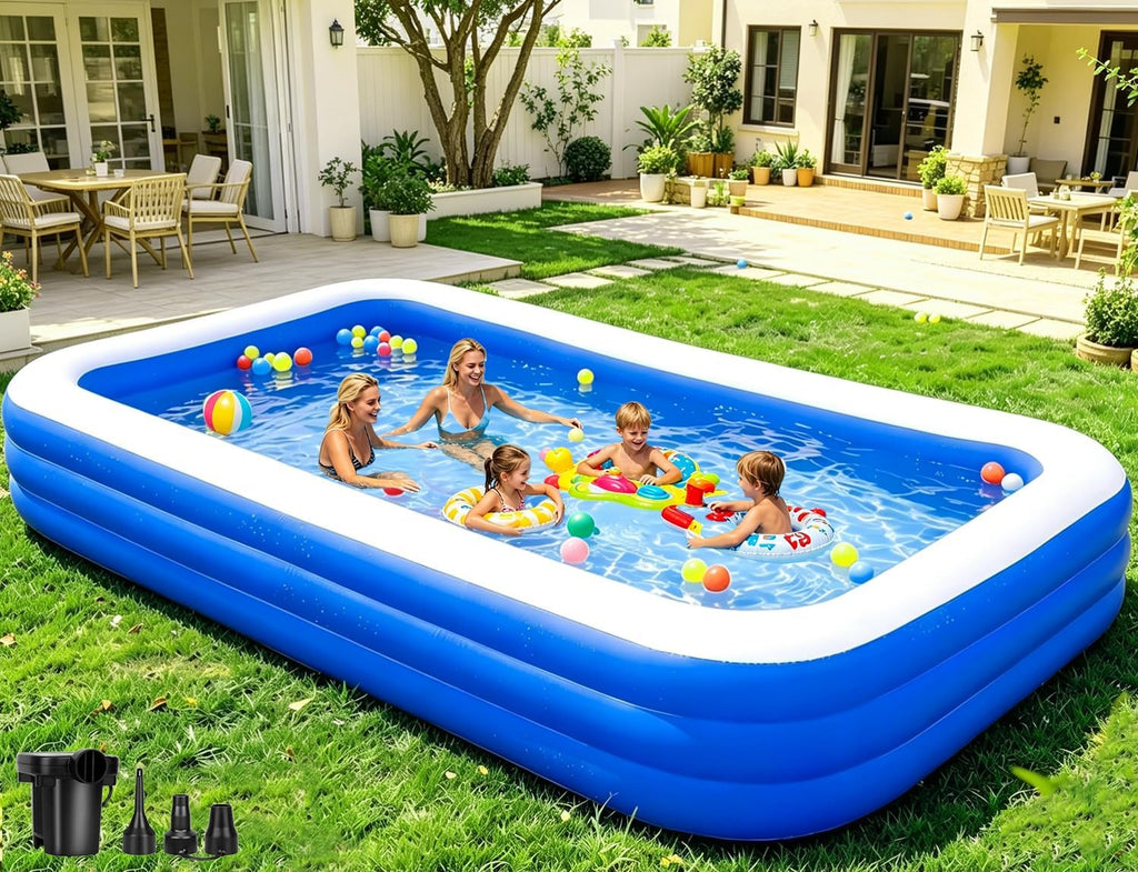 Large Inflatable Pool - 130"×72"×22" Blow Up Pool for Adults and Childrens with Electric Pump, Swimming Pool for