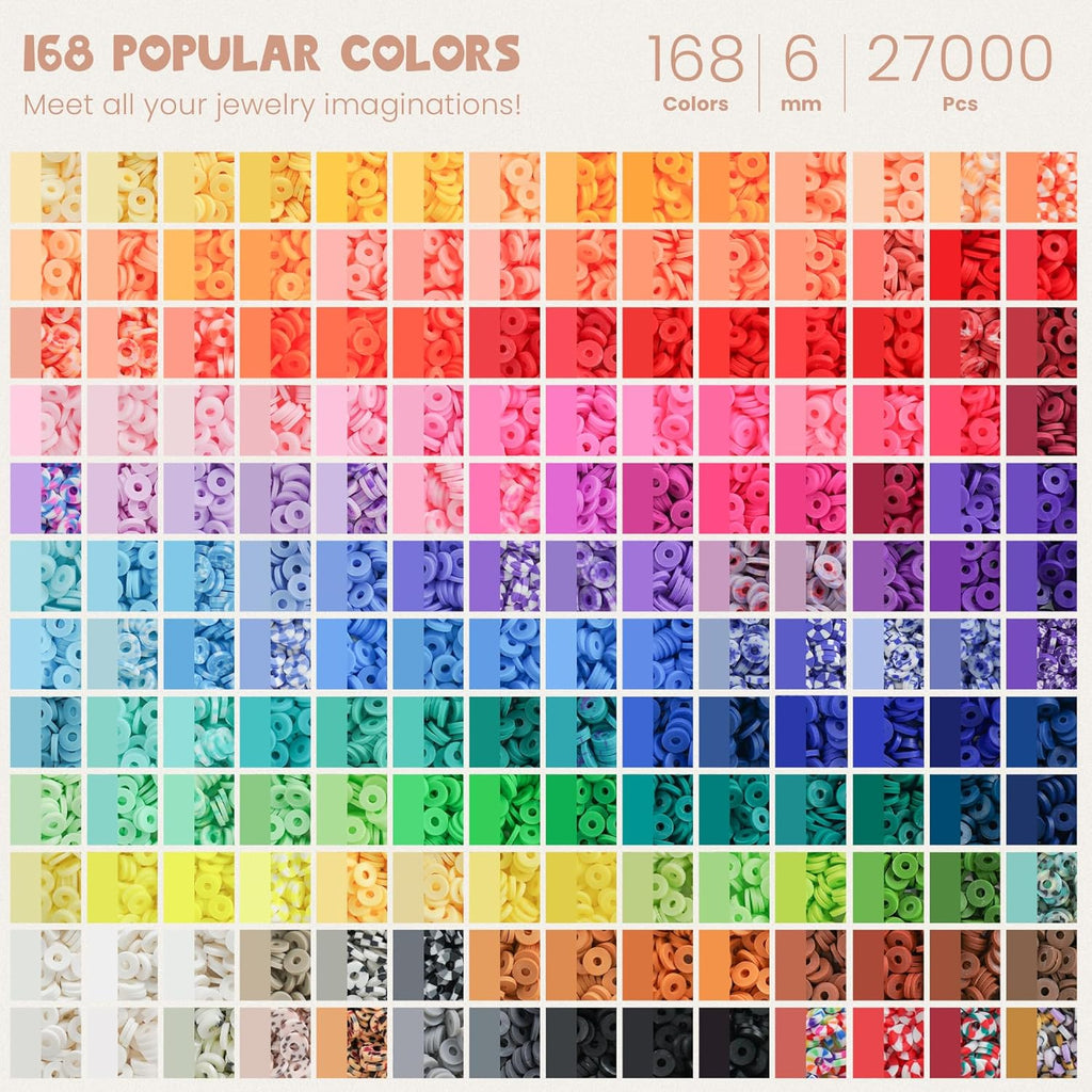 30,000 Pcs Clay Beads Bracelet Making Kit, 168 Colors 8 Boxes Flat Preppy Beads for Friendship Bracelets, Jewelry Kit