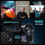 AI Wireless PTZ Camera System with Auto Tracking Built-in Receiver & Bluetooth Speakerphone, 5.8GHz 1080P 60fps